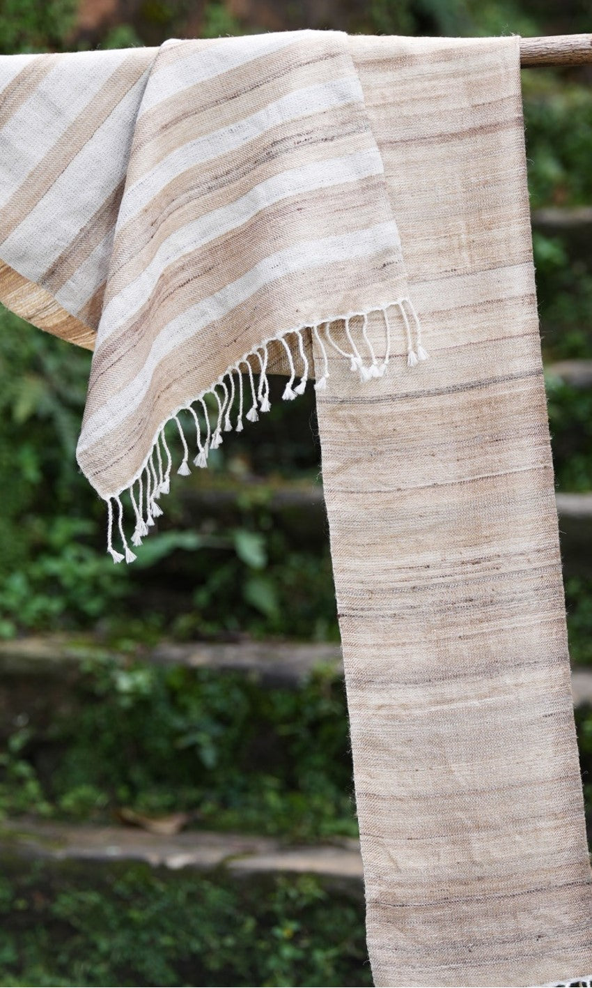 Melange Tussar Silk & Merino Wool Scarf | Beige