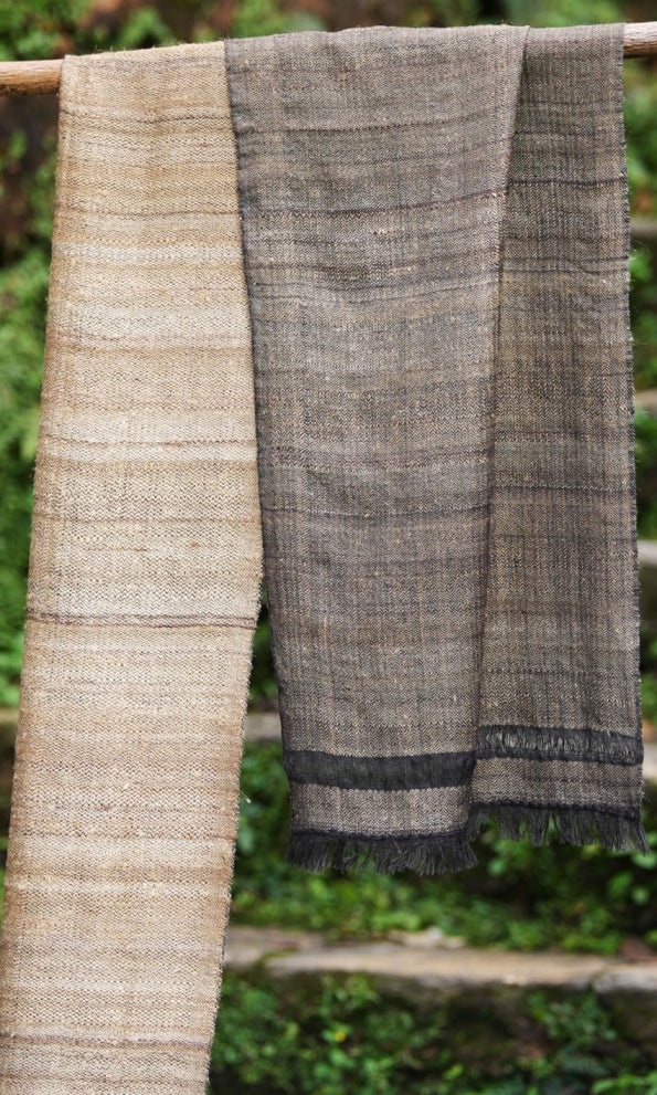 Pointed Twill Tussar silk and Merino Wool Scarf | Beige