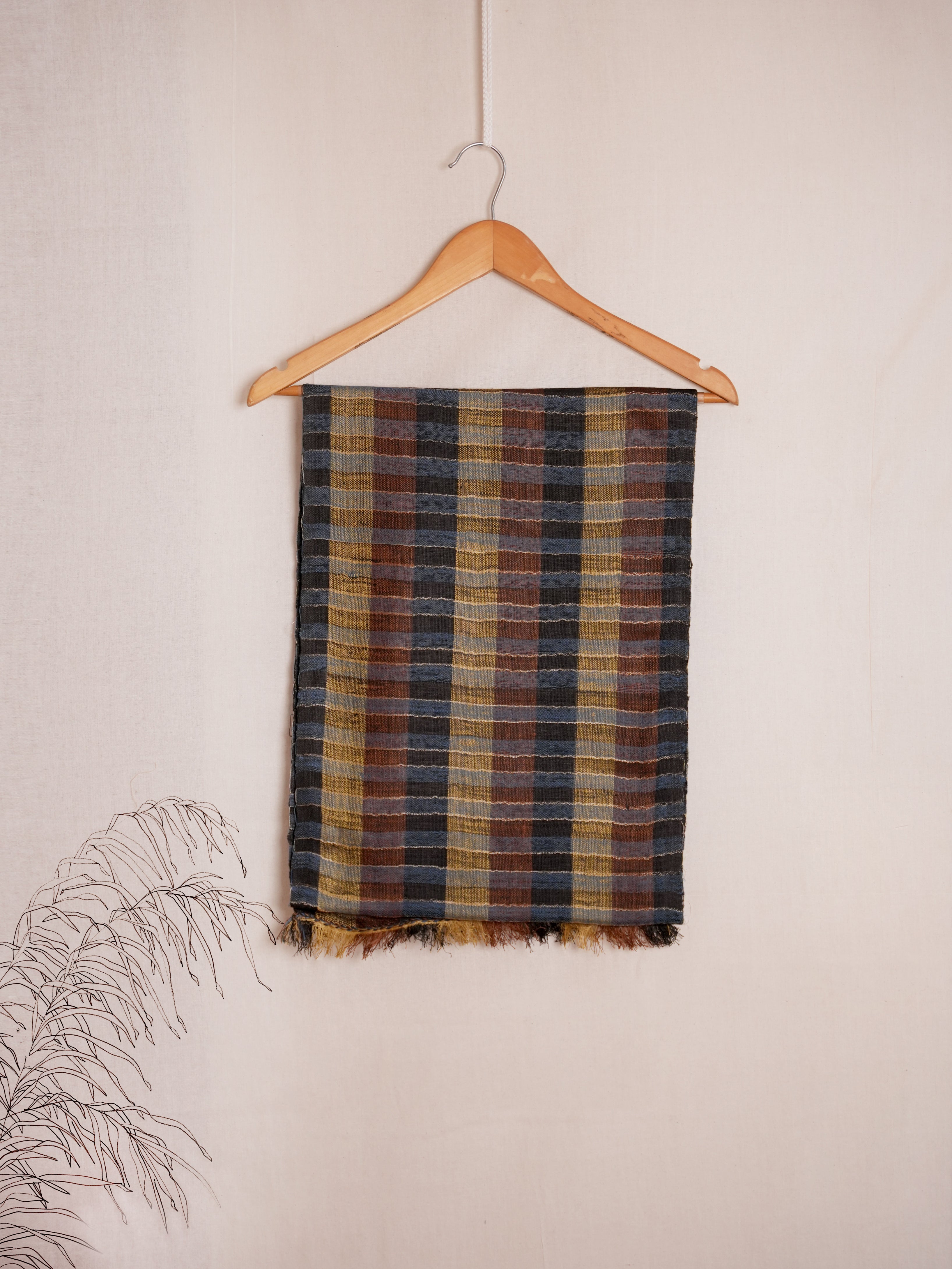 Multi Checkered Eri Silk & Merino Wool Scarf | Black, Brown and Blue Checks