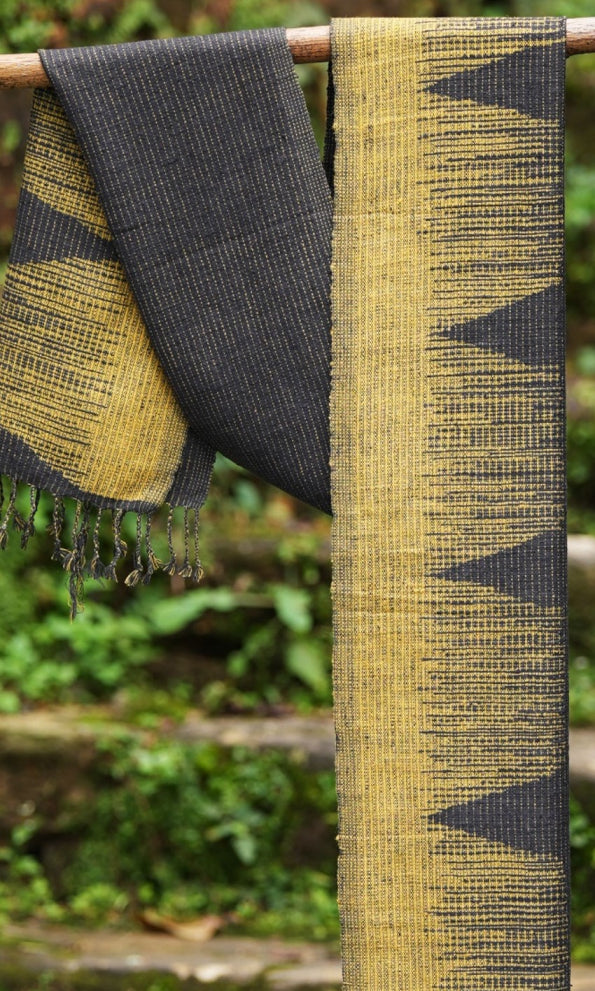 Aipen Inspired Eri Silk Scarf | Black & Yellow