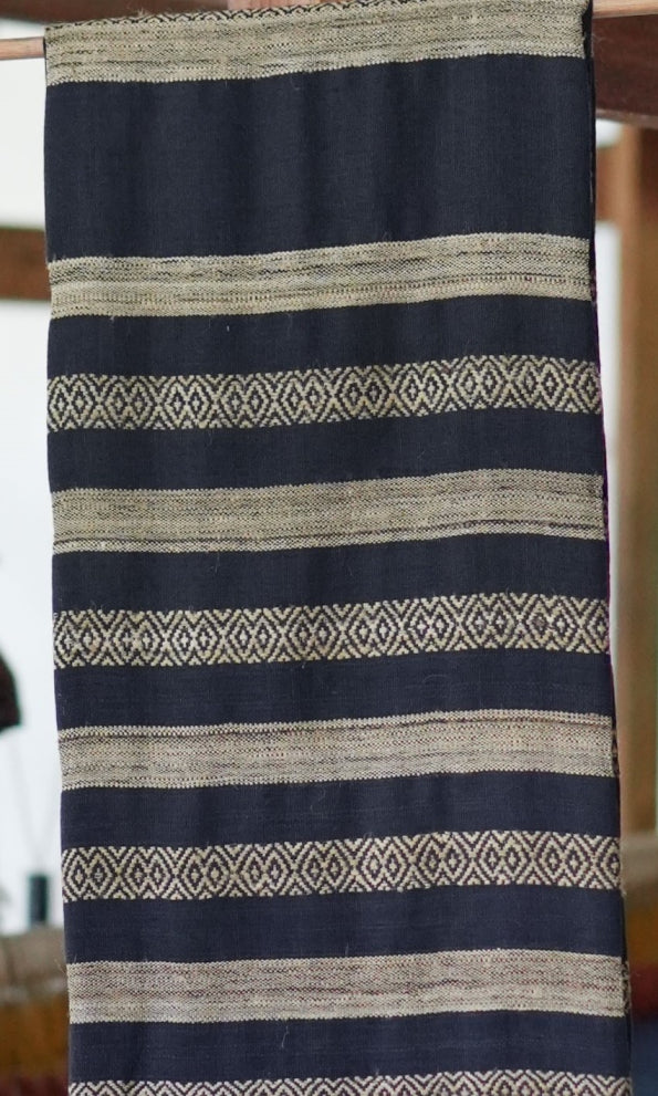 Diamond Twill Tussar Silk & Merino Wool Shawl | Black and Gold Stripes