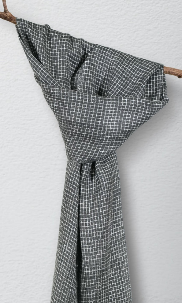 Blackout Grid Eri Silk and Linen Stole | Black and White Checks