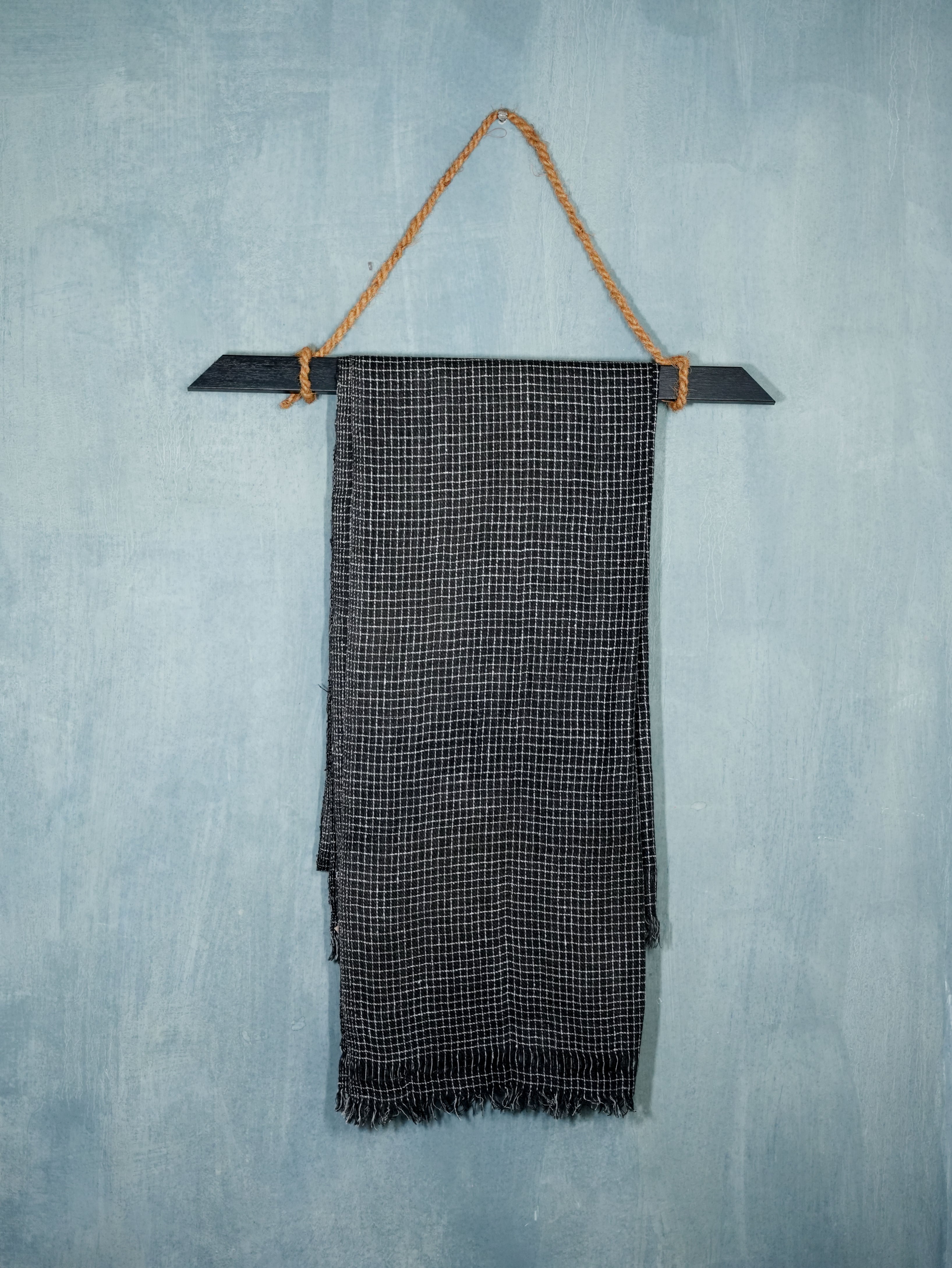 Blackout Grid Eri Silk and Linen Stole | Black and White Checks