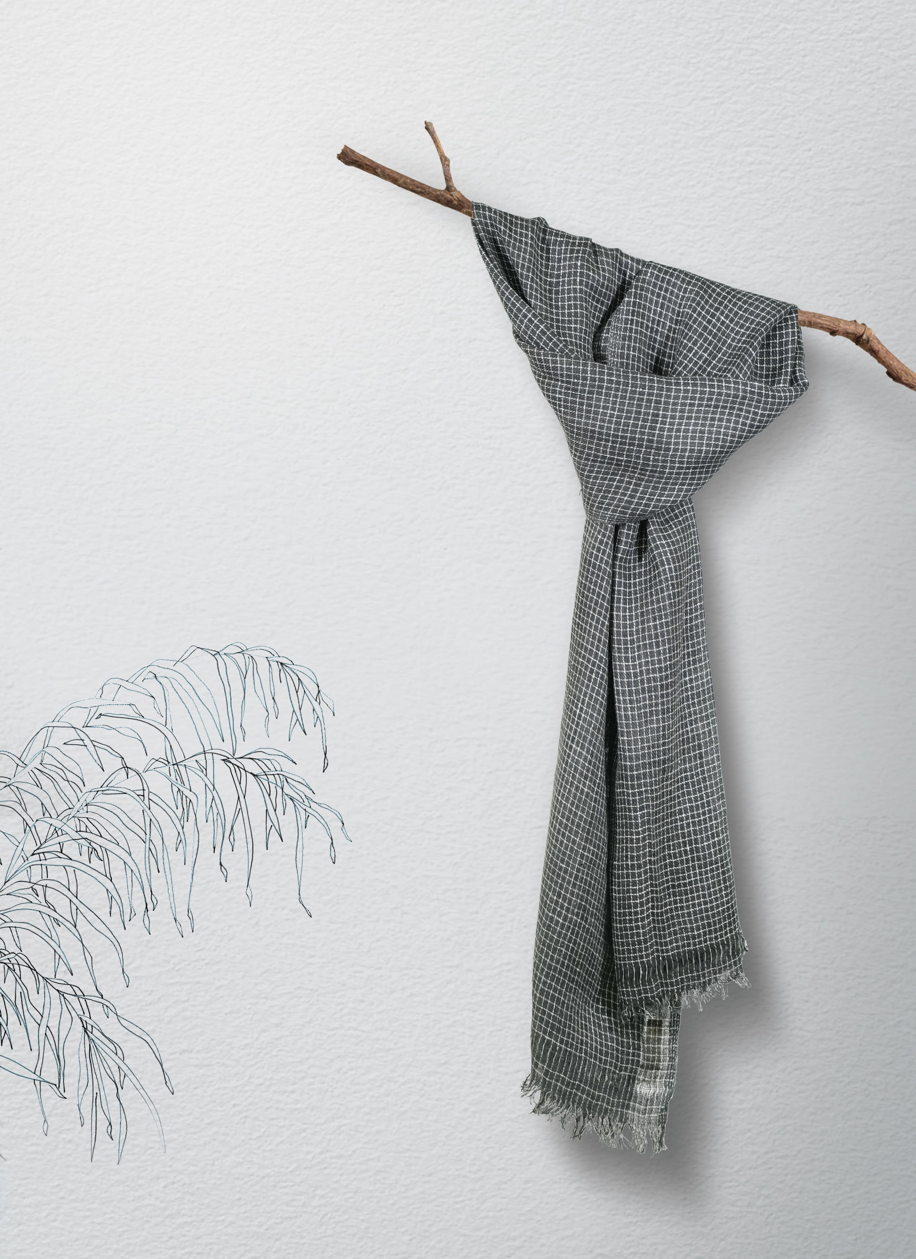 Blackout Grid Eri Silk and Linen Stole | Black and White Checks