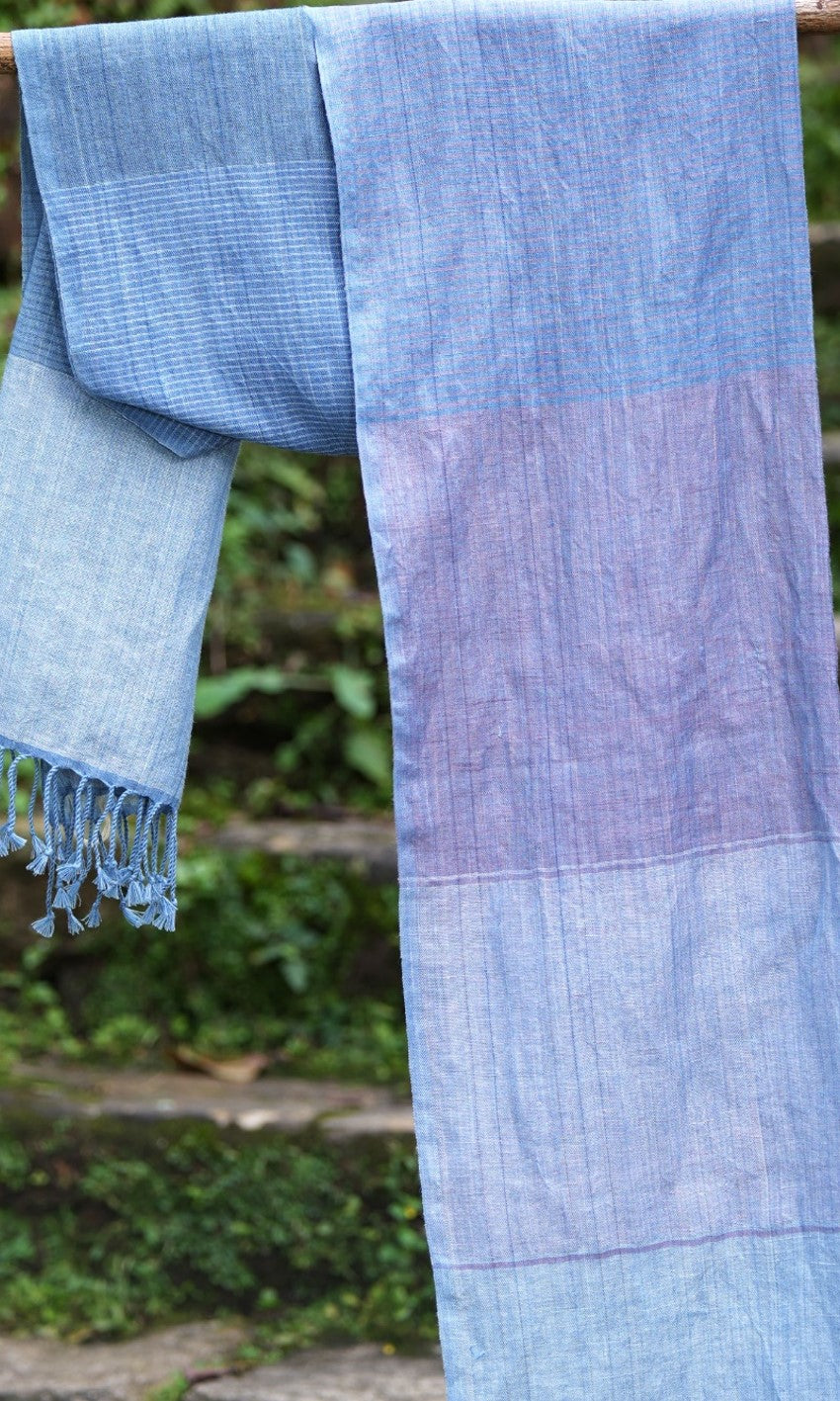 Shades of Sky Linen & Merino Wool Stole | Ice Blue and Lavender