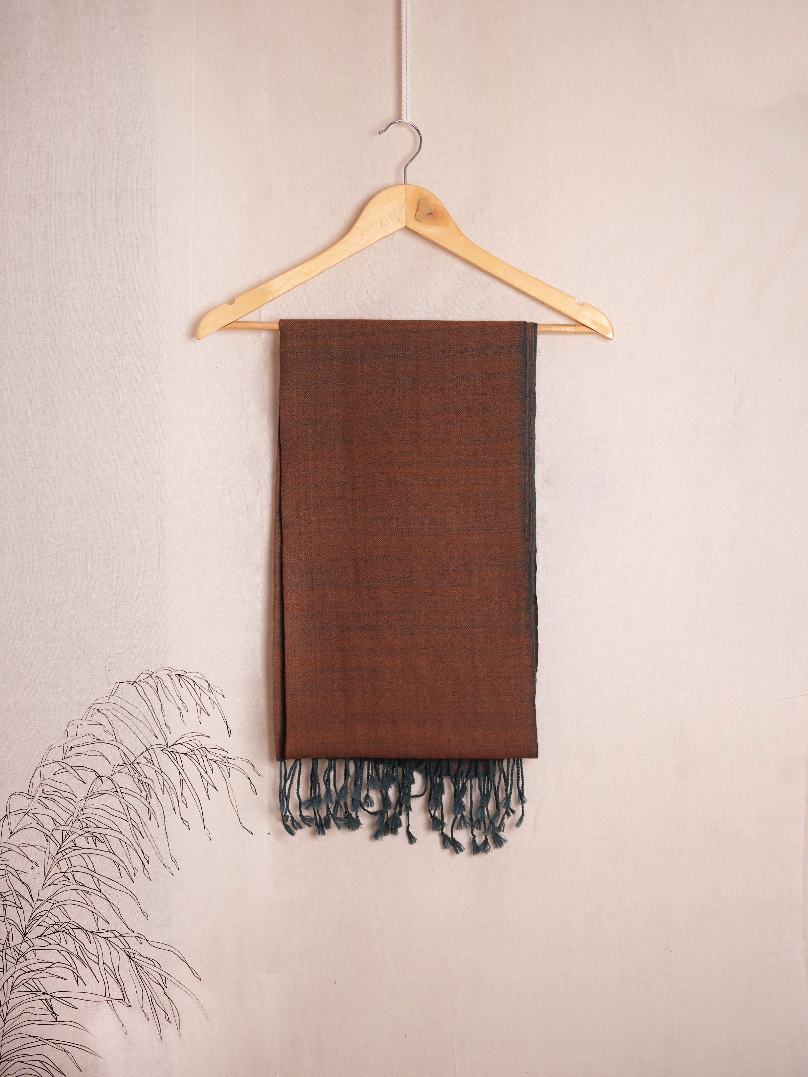 Solid Pure Merino Wool Stole | Indigo & Brown