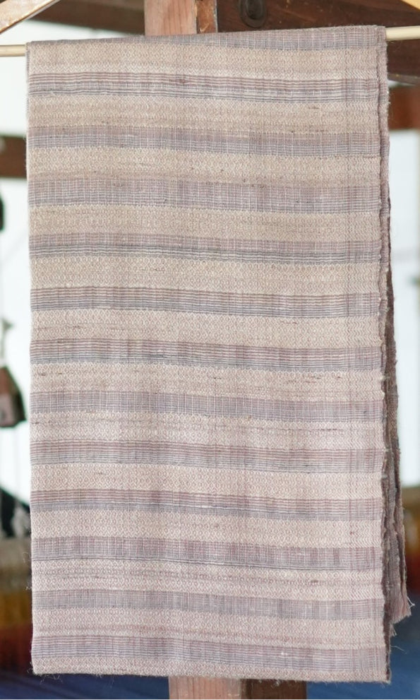 Diamond Twill Blush Tussar Silk & Merino Wool Stole | Indigo, Pink & Gold Stripes