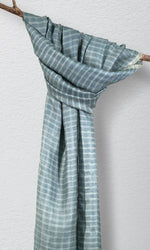 Graphite Plaid Eri silk and Linen stole | Indigo and Grey checks