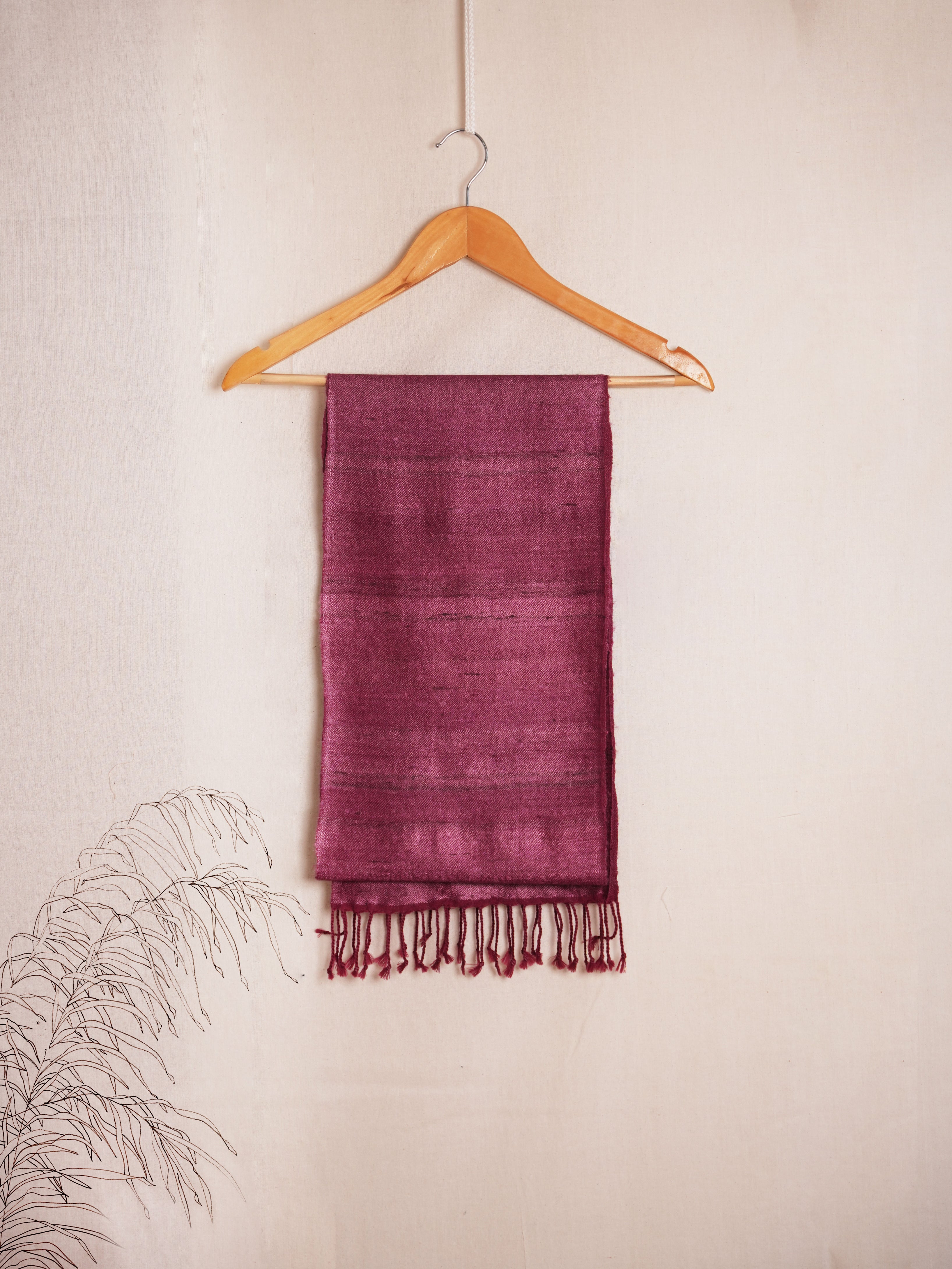 Cherry Blossom Tussar Silk & Merino Wool Scarf | Magenta shine