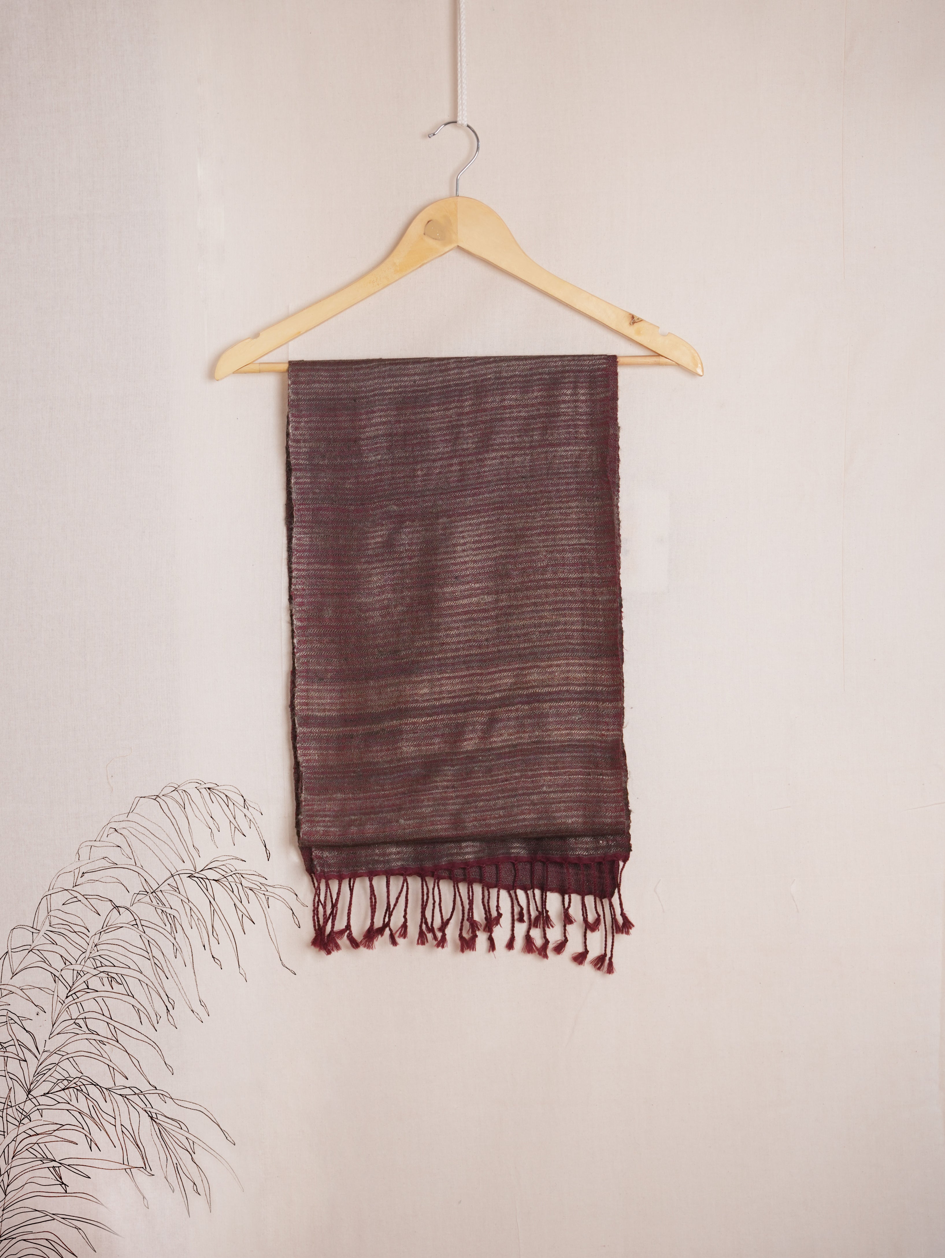 Striped Tussar Silk & Merino Wool Shawl | Maroon and Gold