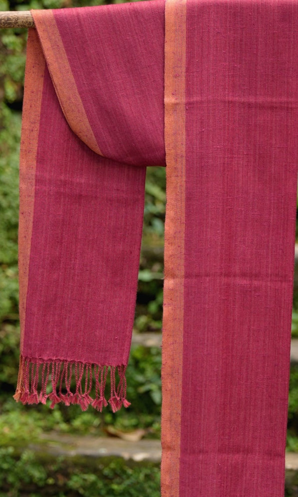 Autumn Blaze Eri Silk & Merino Wool stole| Maroon with Orange Border