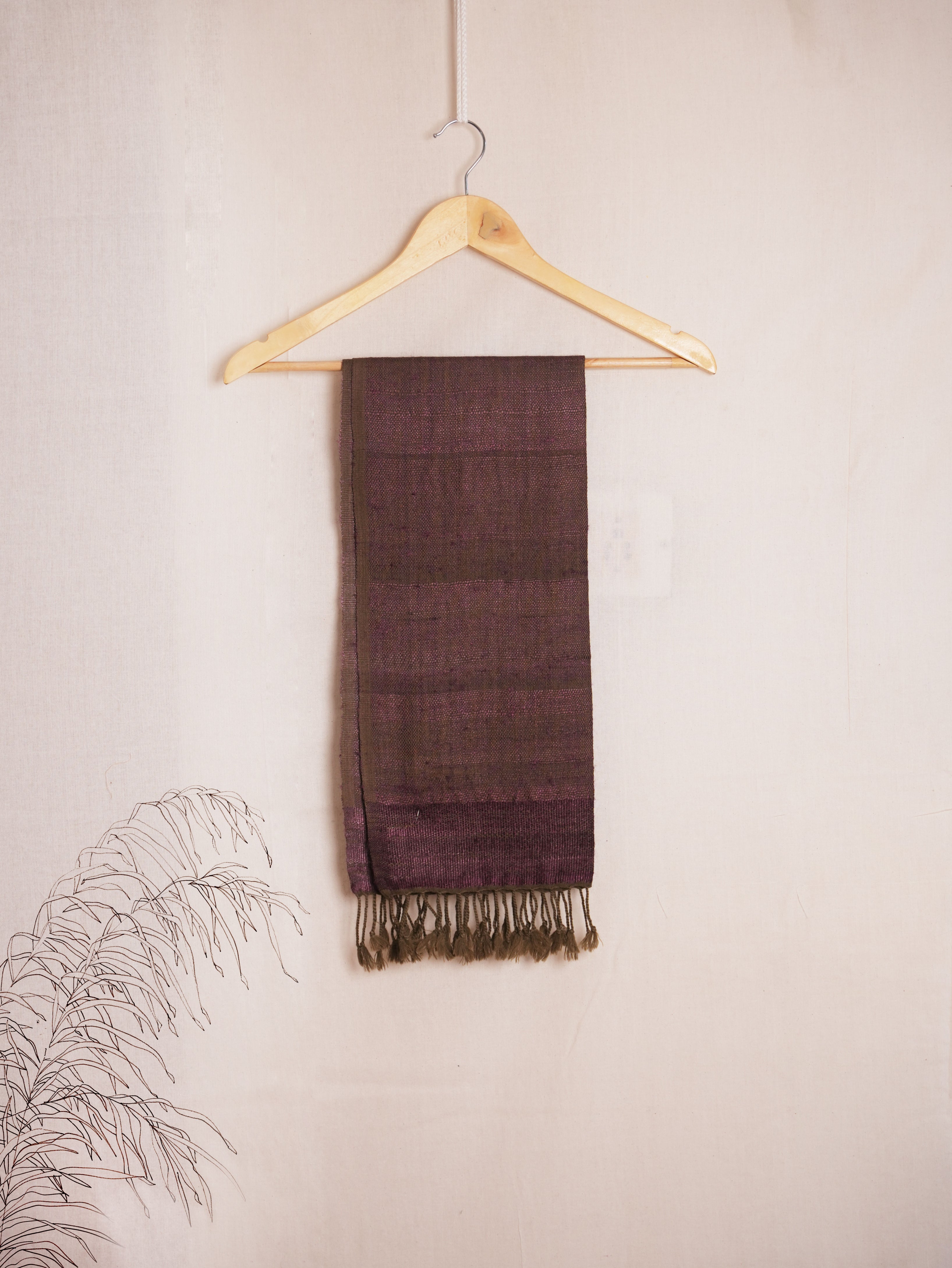 Purple Sage Tussar Silk & Merino Wool Stole | Moss green and Purple