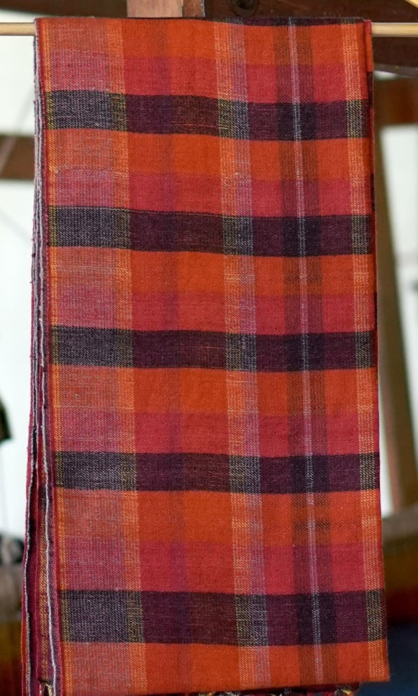 Vibrant Check Pure Merino Wool Stole | Orange, Black, Yellow