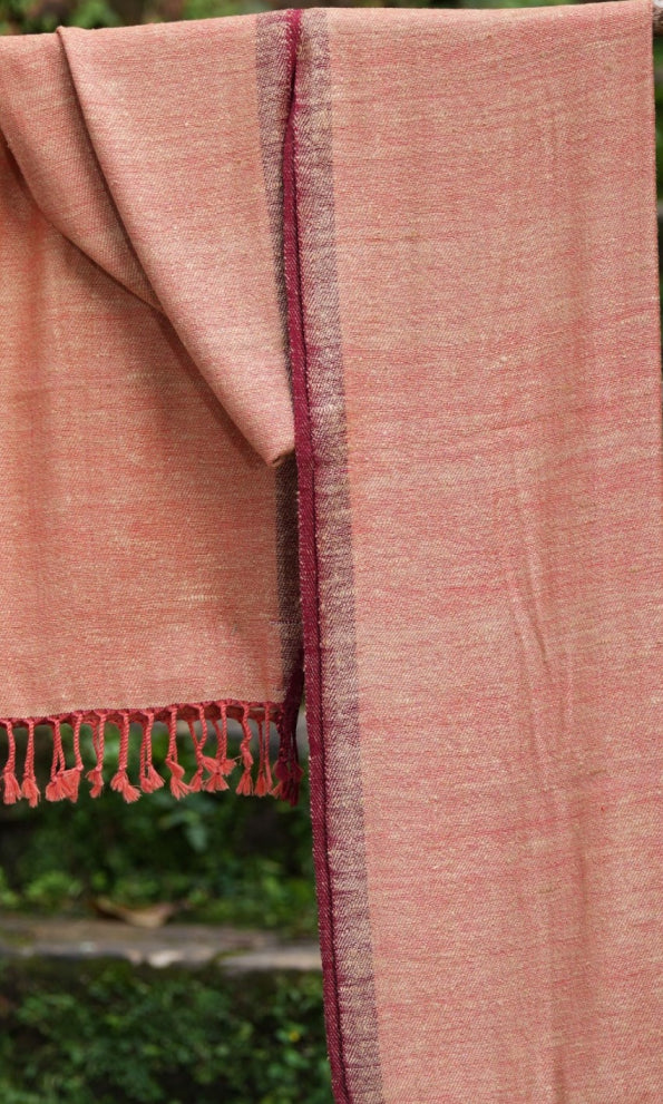 Dawn to Dusk Eri Silk & Merino Wool Stole | Orange with Maroon Border