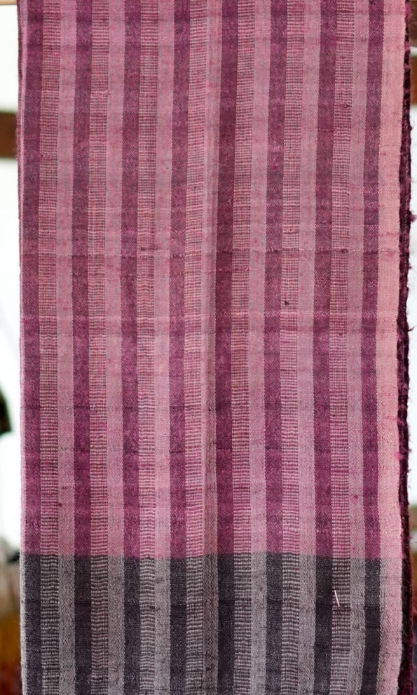 Checkered and Striated Tussar Silk & Merino Wool | Purple, Black, Pink, and White