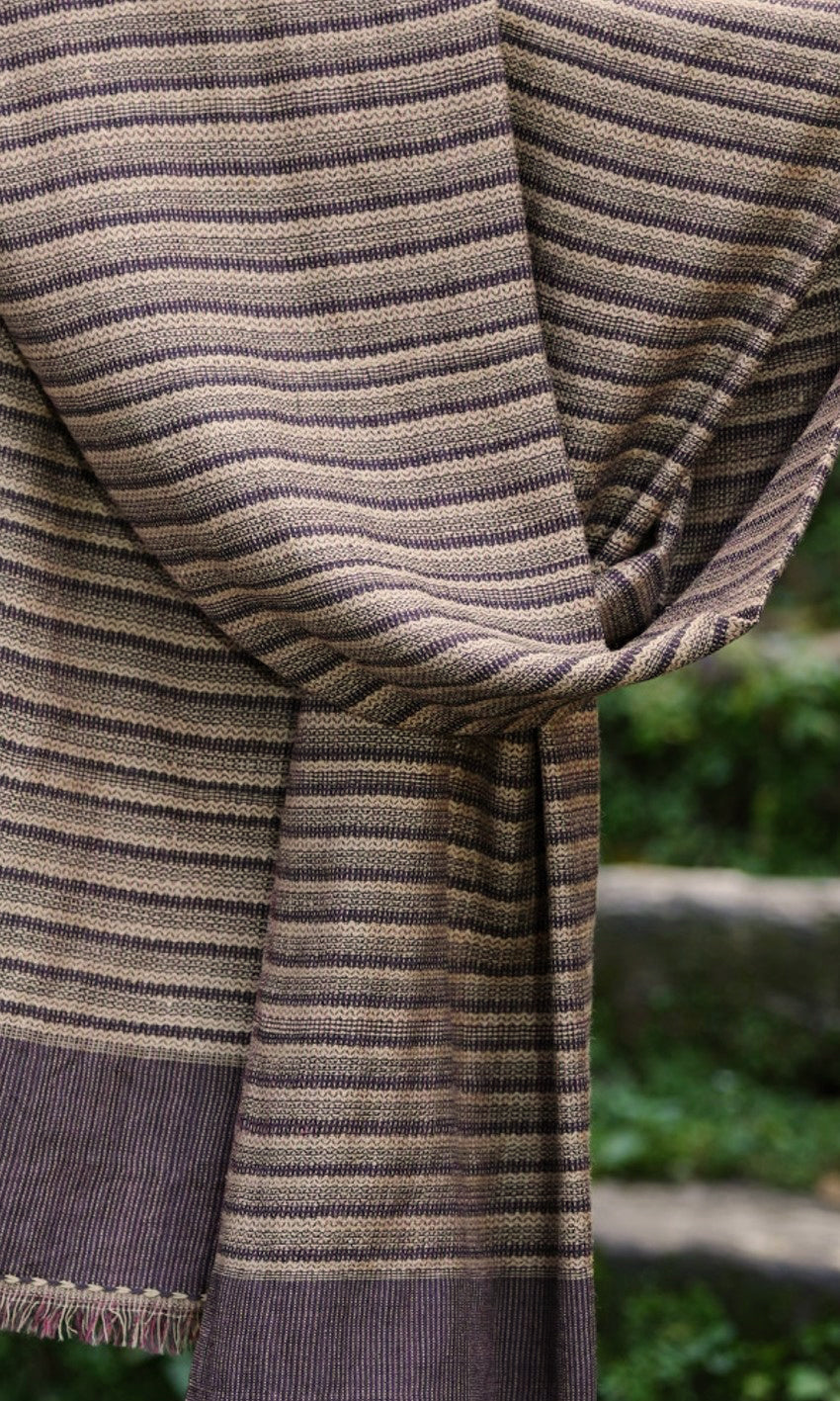 Pointed Twill Eri Silk & Merino Wool Stole | Coffee And Beige Stripes