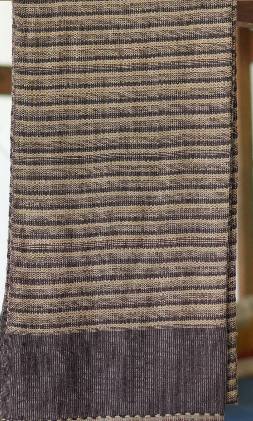 Pointed Twill Eri Silk & Merino Wool Stole | Coffee And Beige Stripes