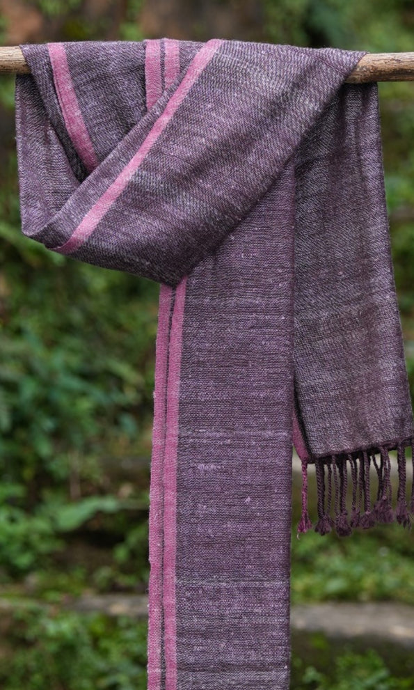 Pastel Twilight Tussar Silk & Merino Wool Stole | Purple & Pink