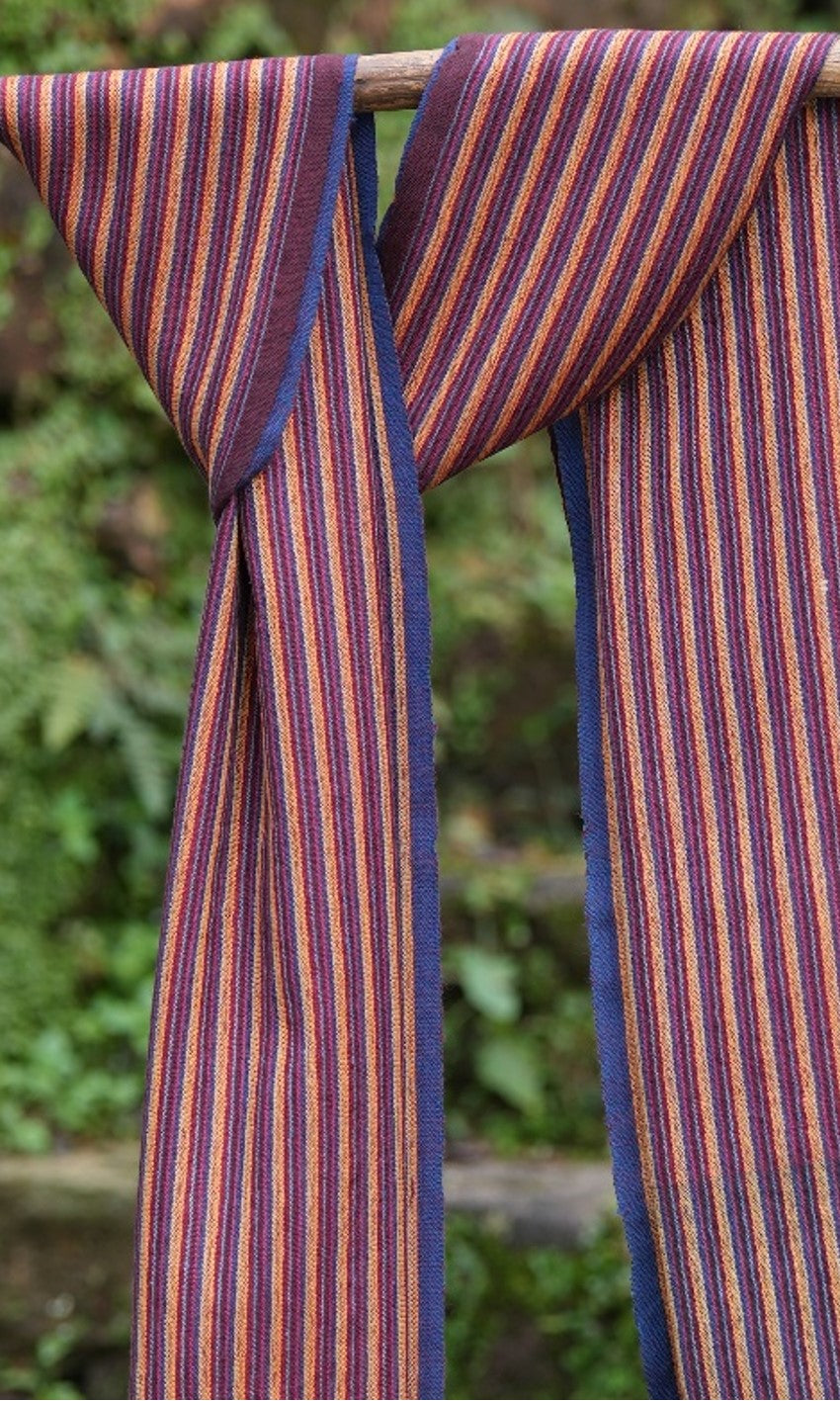 Autumn Rainbow Eri Silk & Merino Wool Stole| Red, White, Pink, Yellow, Indigo Stripes