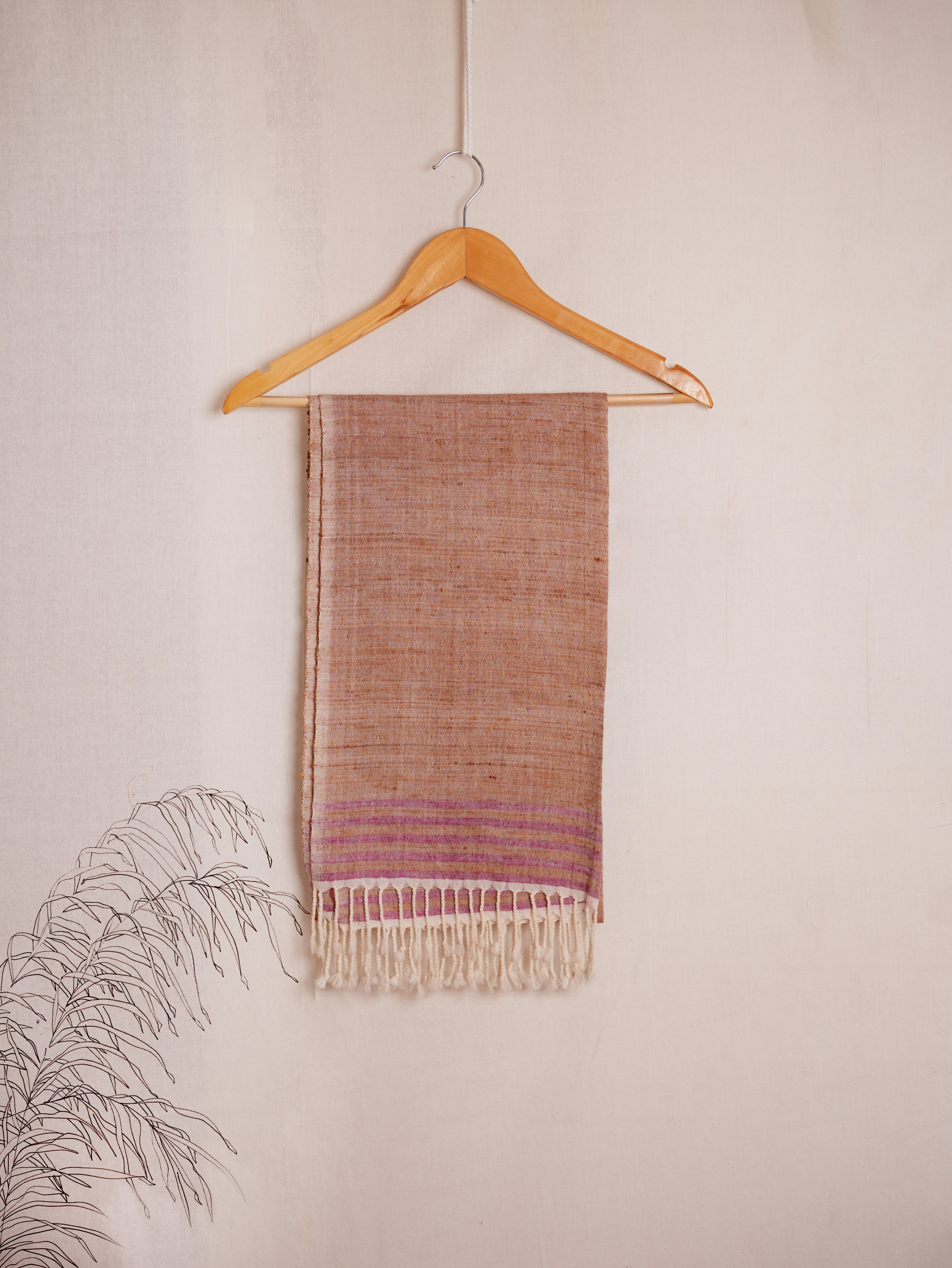 Straited Eri Silk & Merino Wool Stole | Red and White with Lilac Details