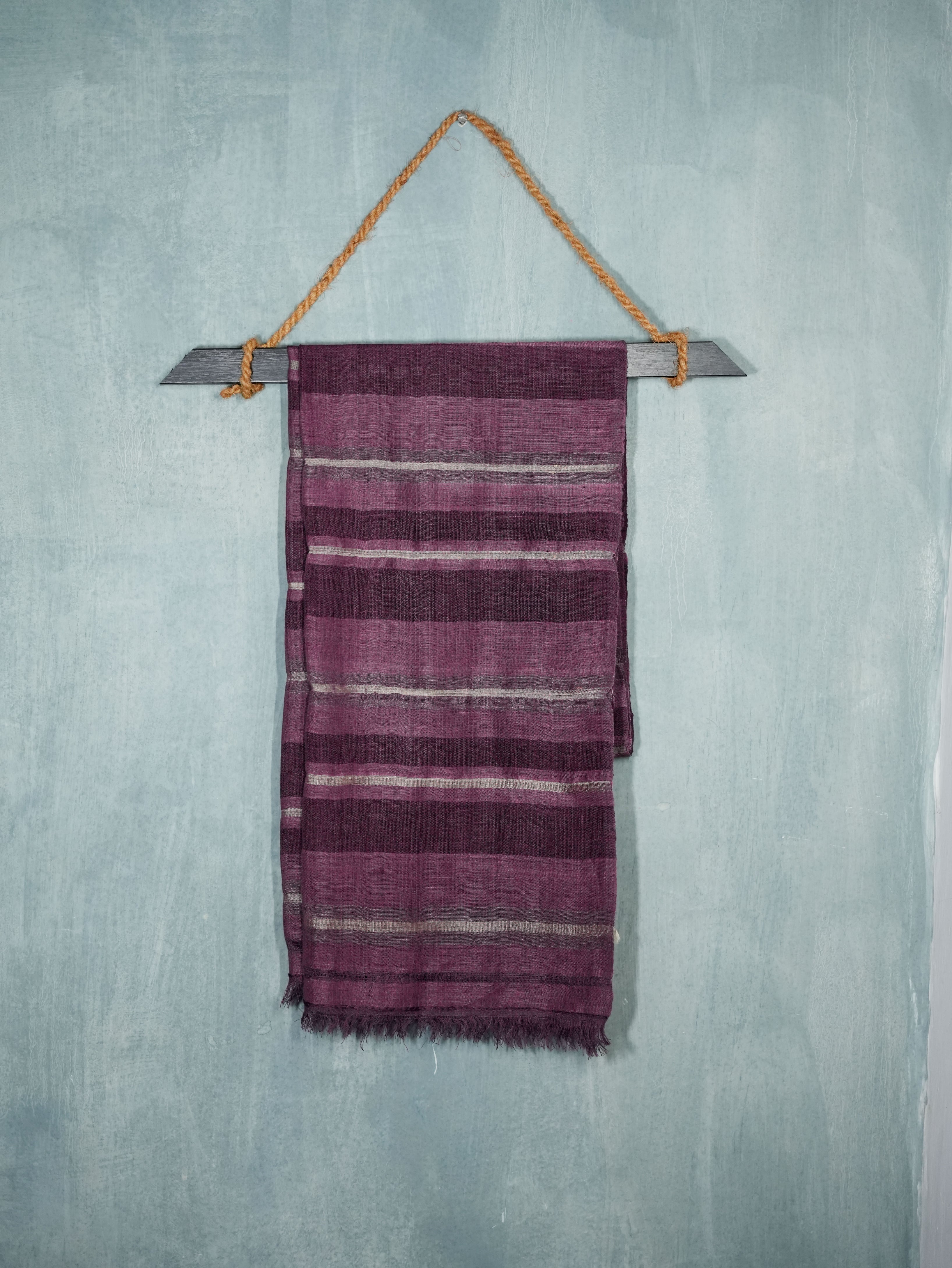 Shimmer Linen & Eri Silk Stole | Purple with Stripes