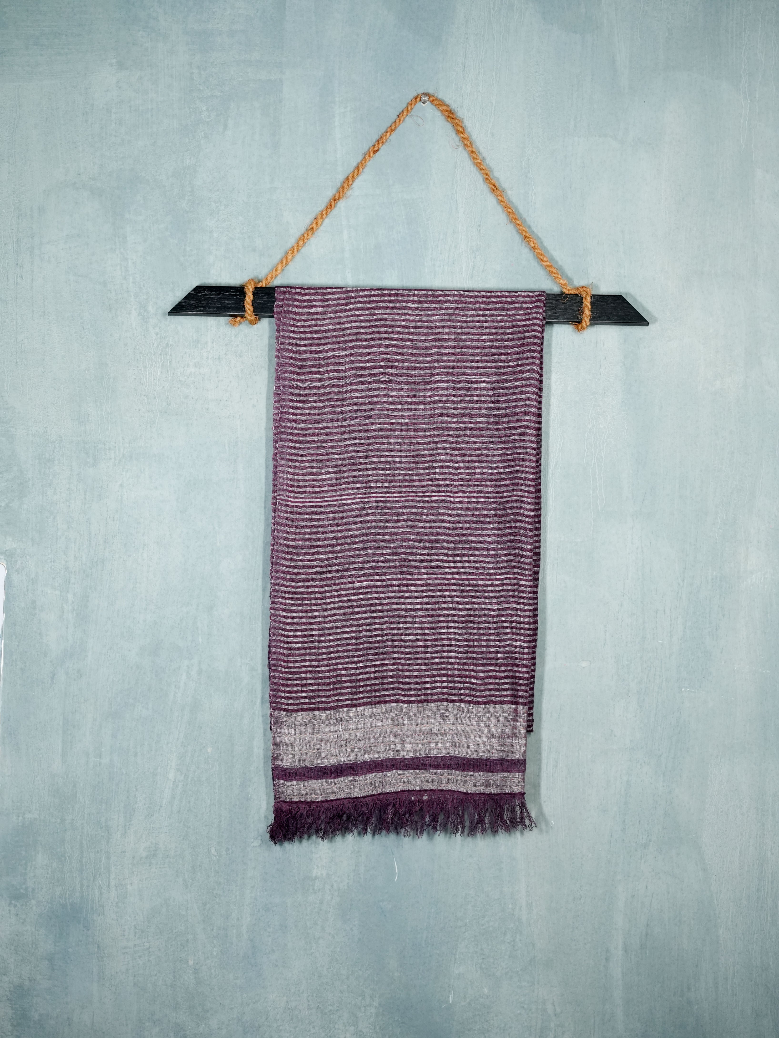 Straited purple drift Linen & Eri Silk Stole | Purple & Silver