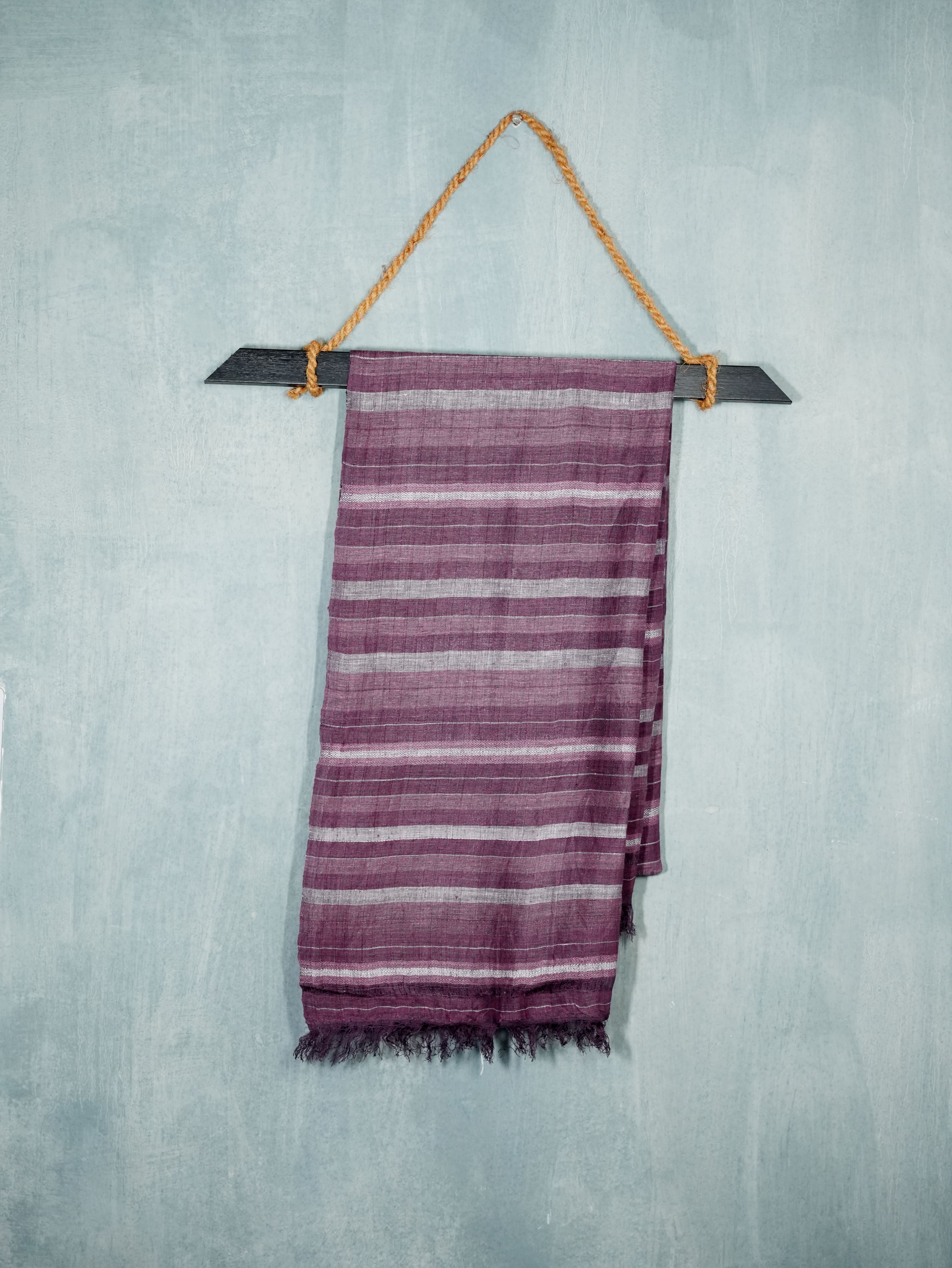 Plum stripes Linen & Eri Silk Stole | Violet with White stripes