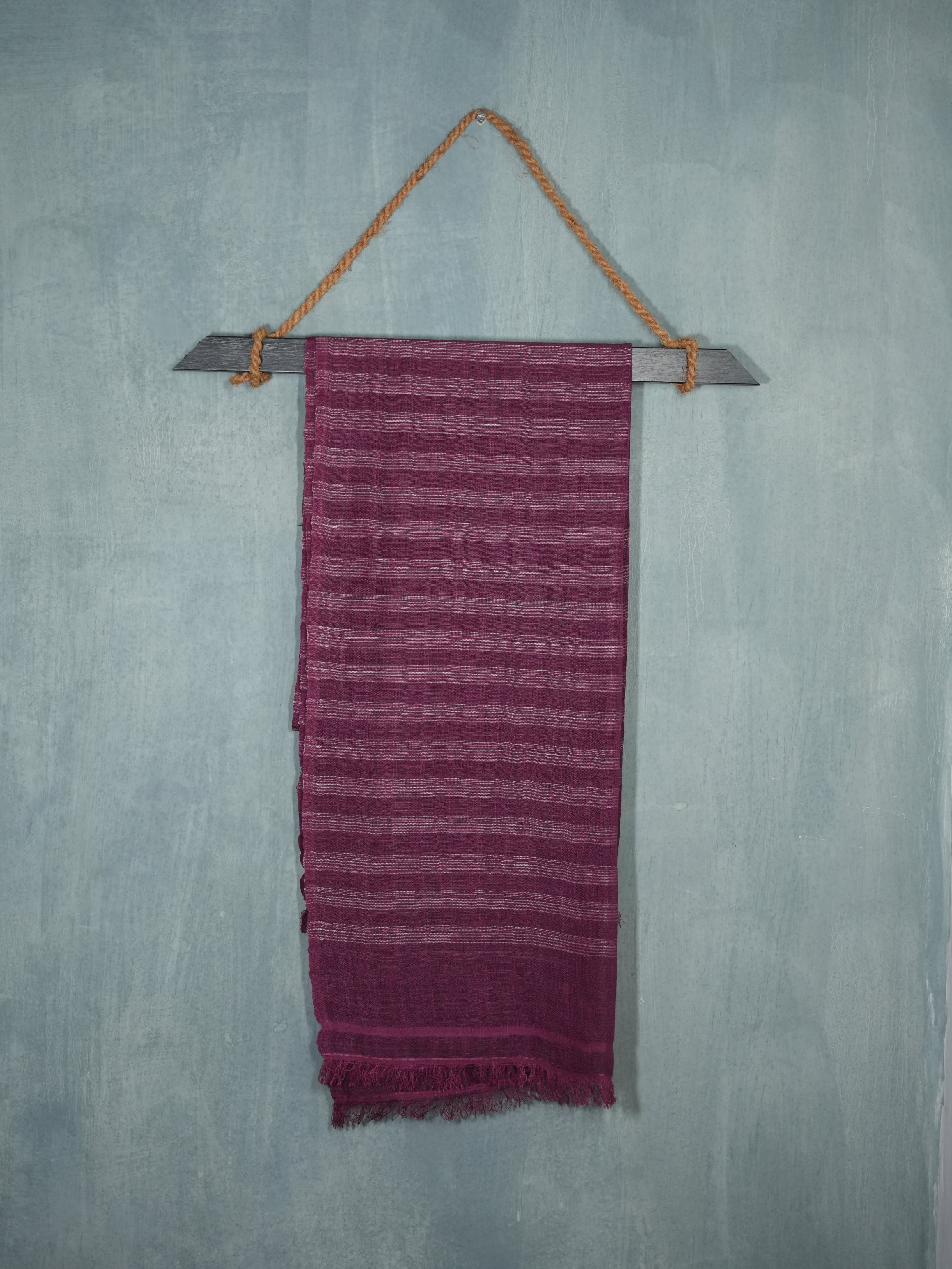 Straited Linen & Eri Silk Stole | Berry Crush with White pinstripes