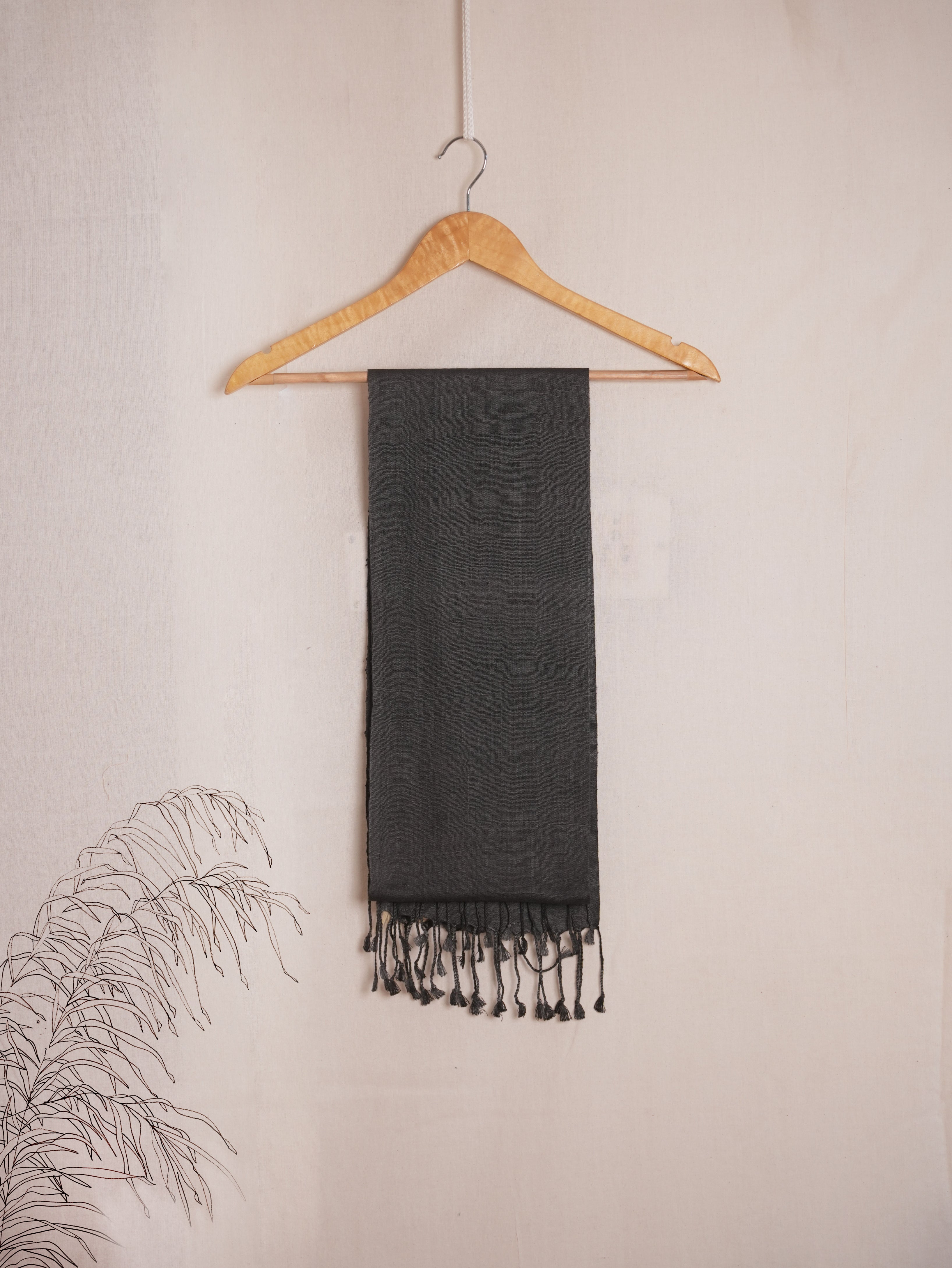 Pure Eri Silk Stole | Charcoal Black