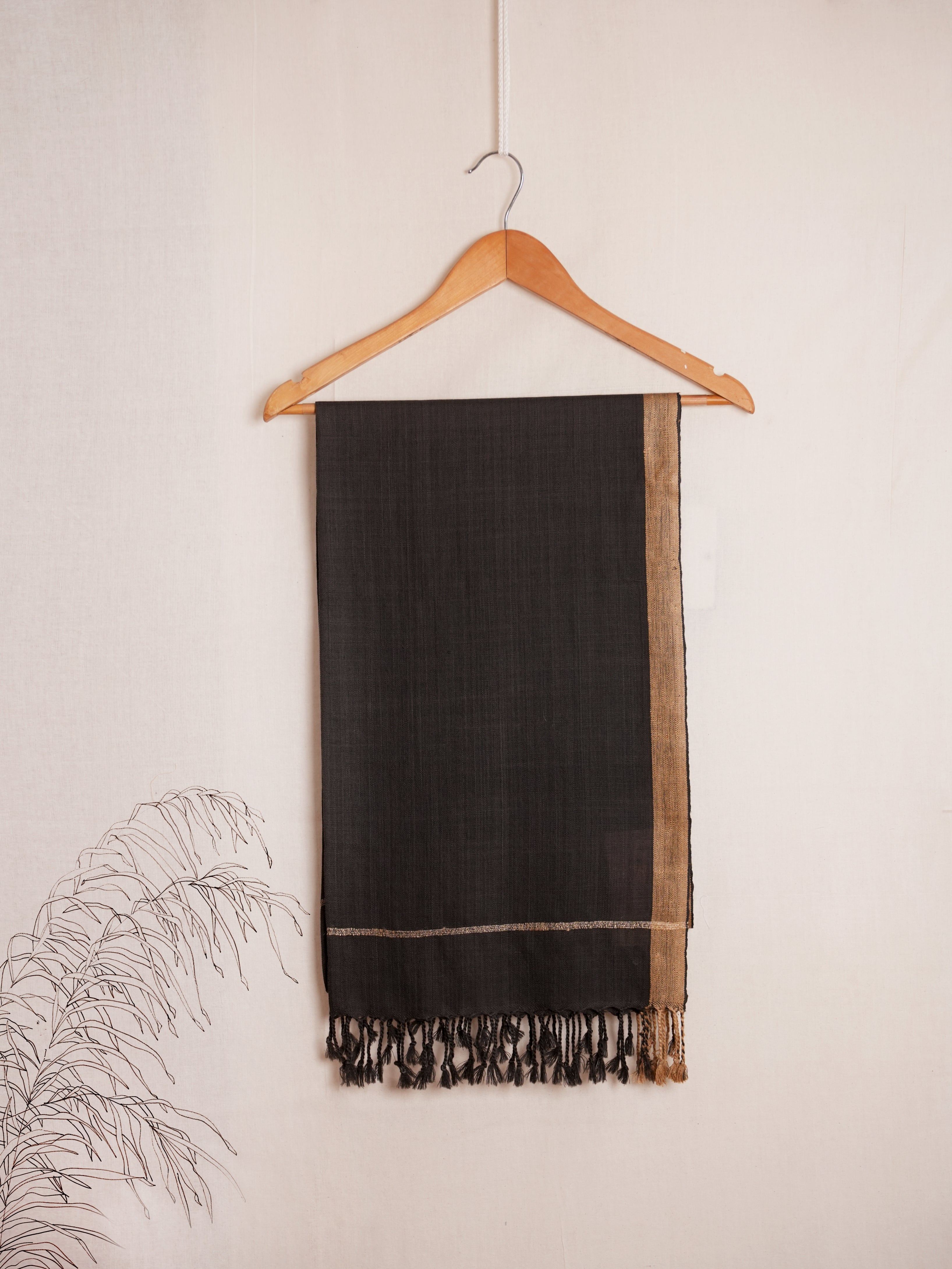 Midnight Glow Merino Wool Stole | Black with Ochre Borders