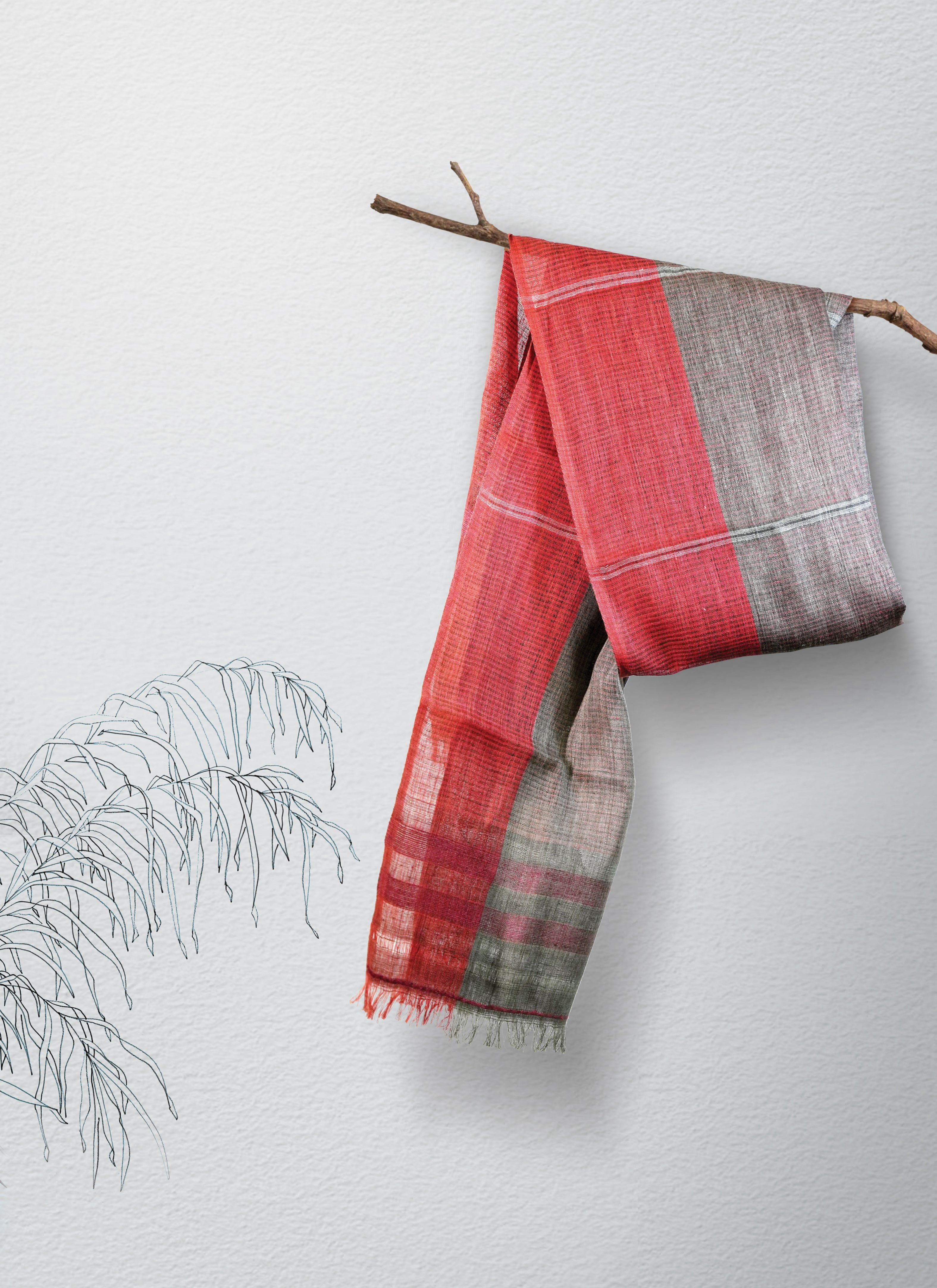 Ash and Flame Linen Stole | Red & Dark Grey