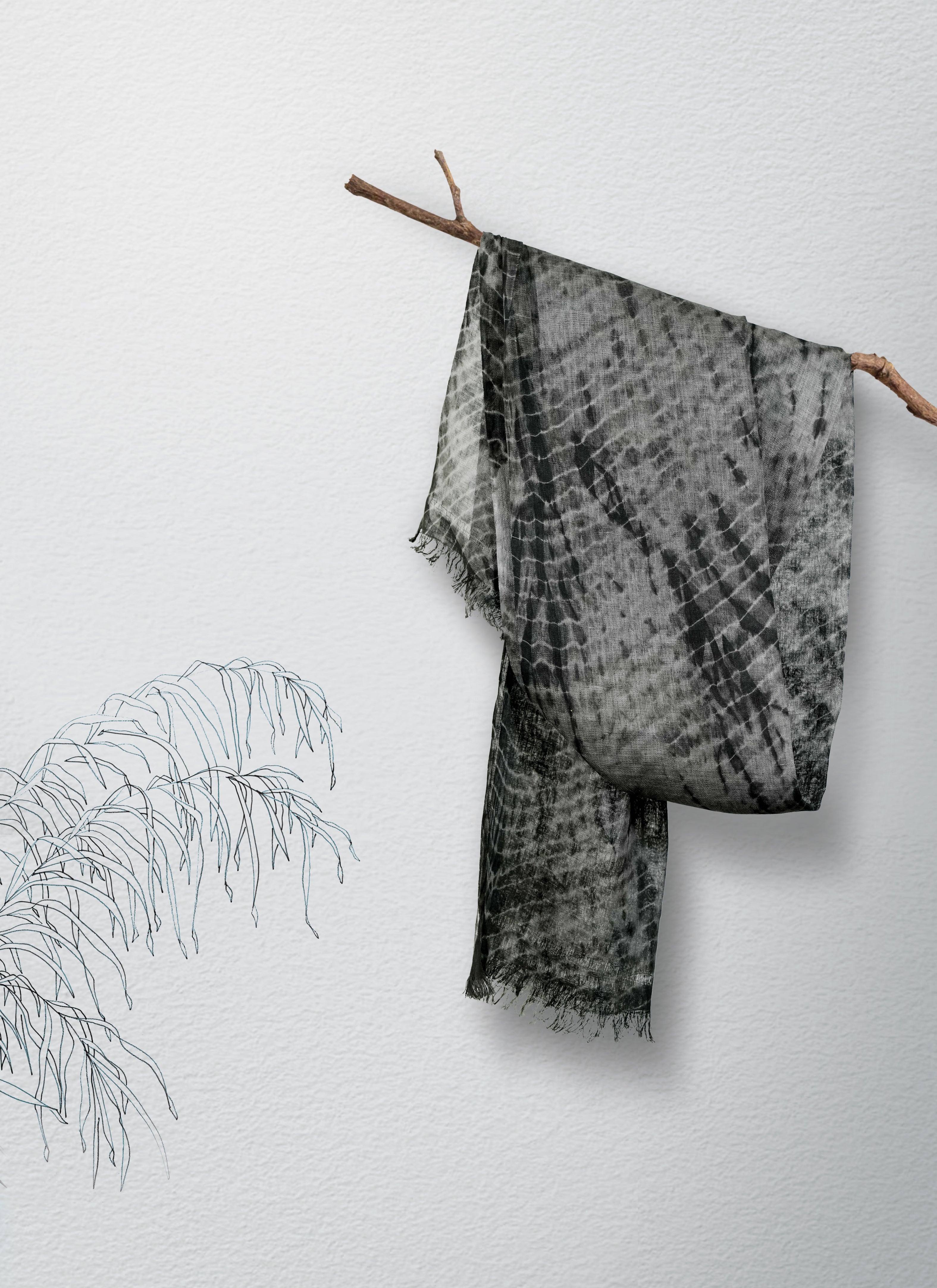 Ink and Ash Linen Stole | Tie-Dye in Black and Grey