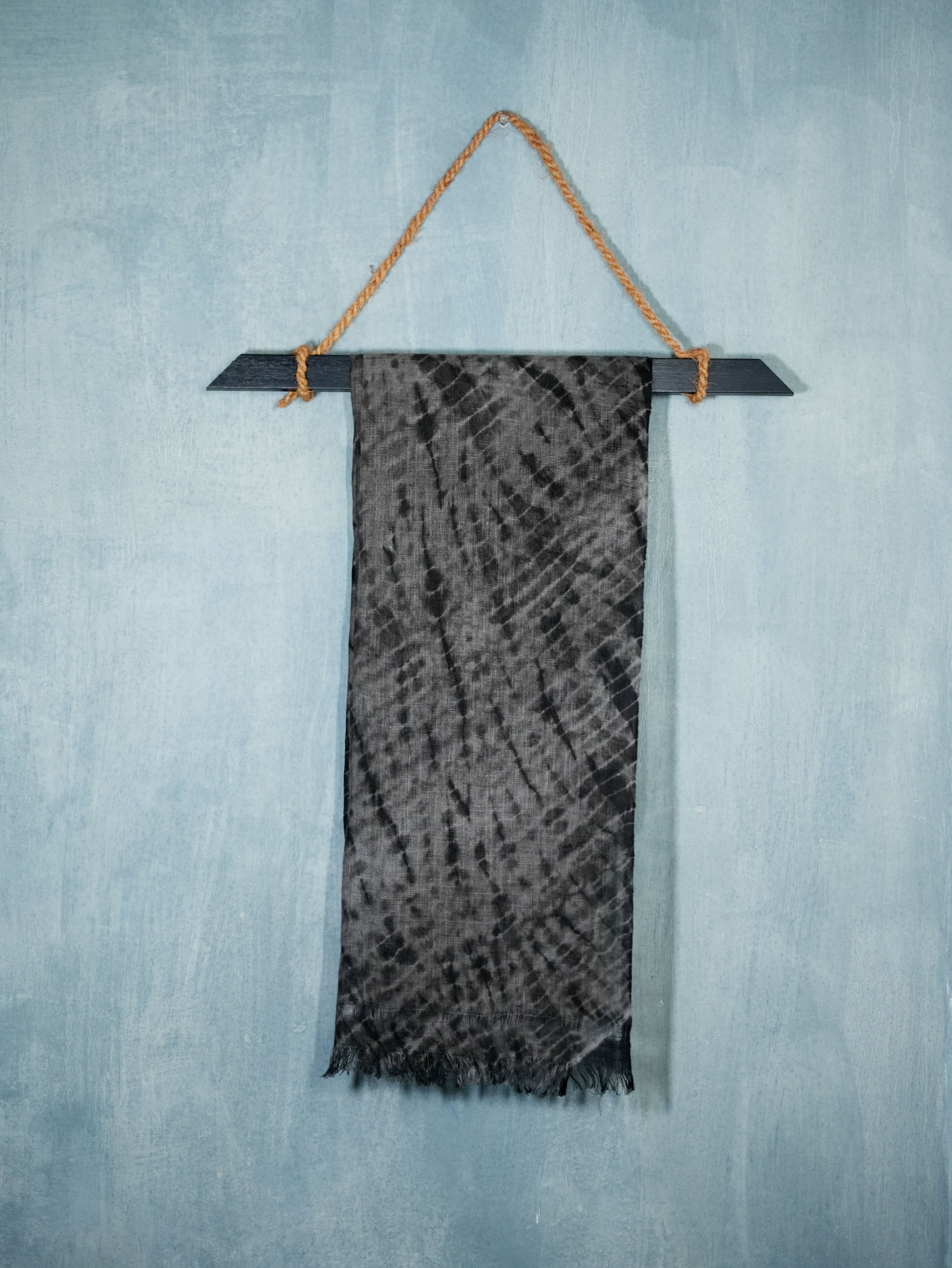 Ink and Ash Linen Stole | Tie-Dye in Black and Grey