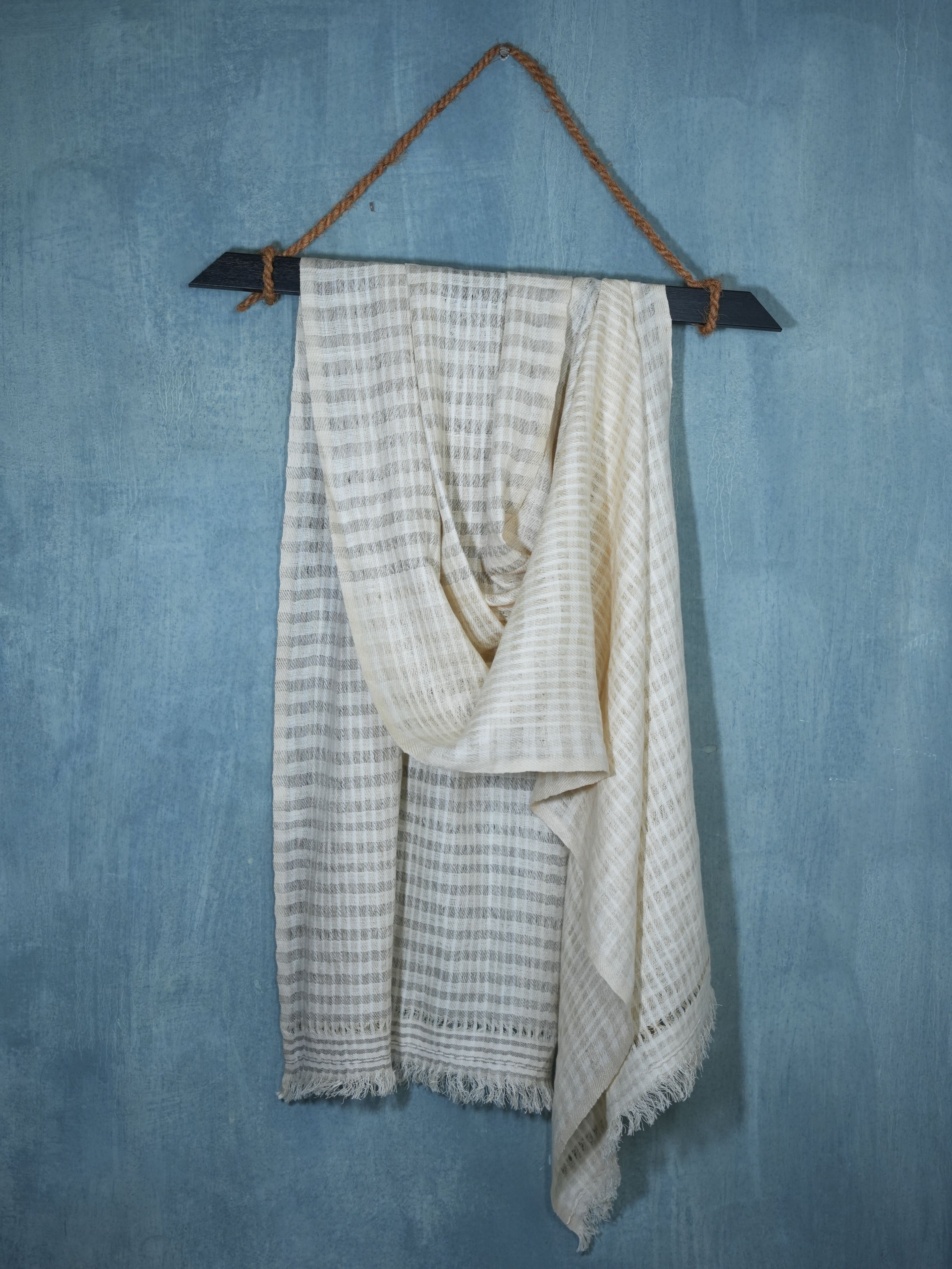 Silken Stripes Linen Stole | White and Beige Stripes