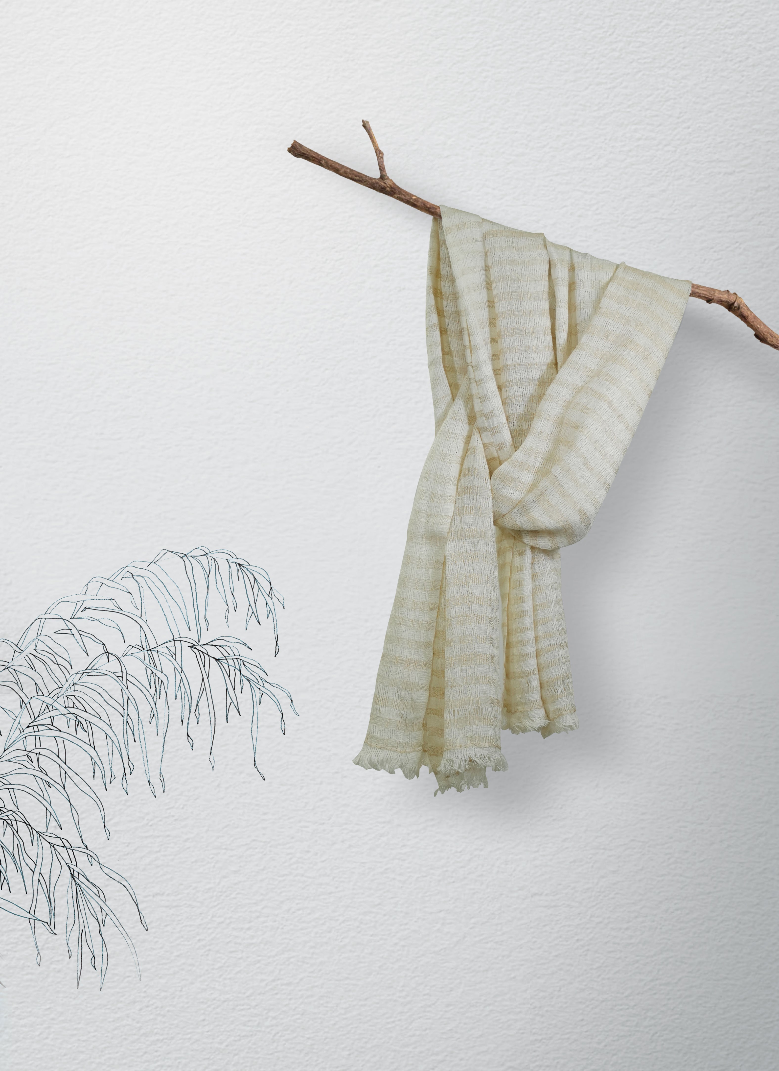 Silken Stripes Linen Stole | White and Beige Stripes