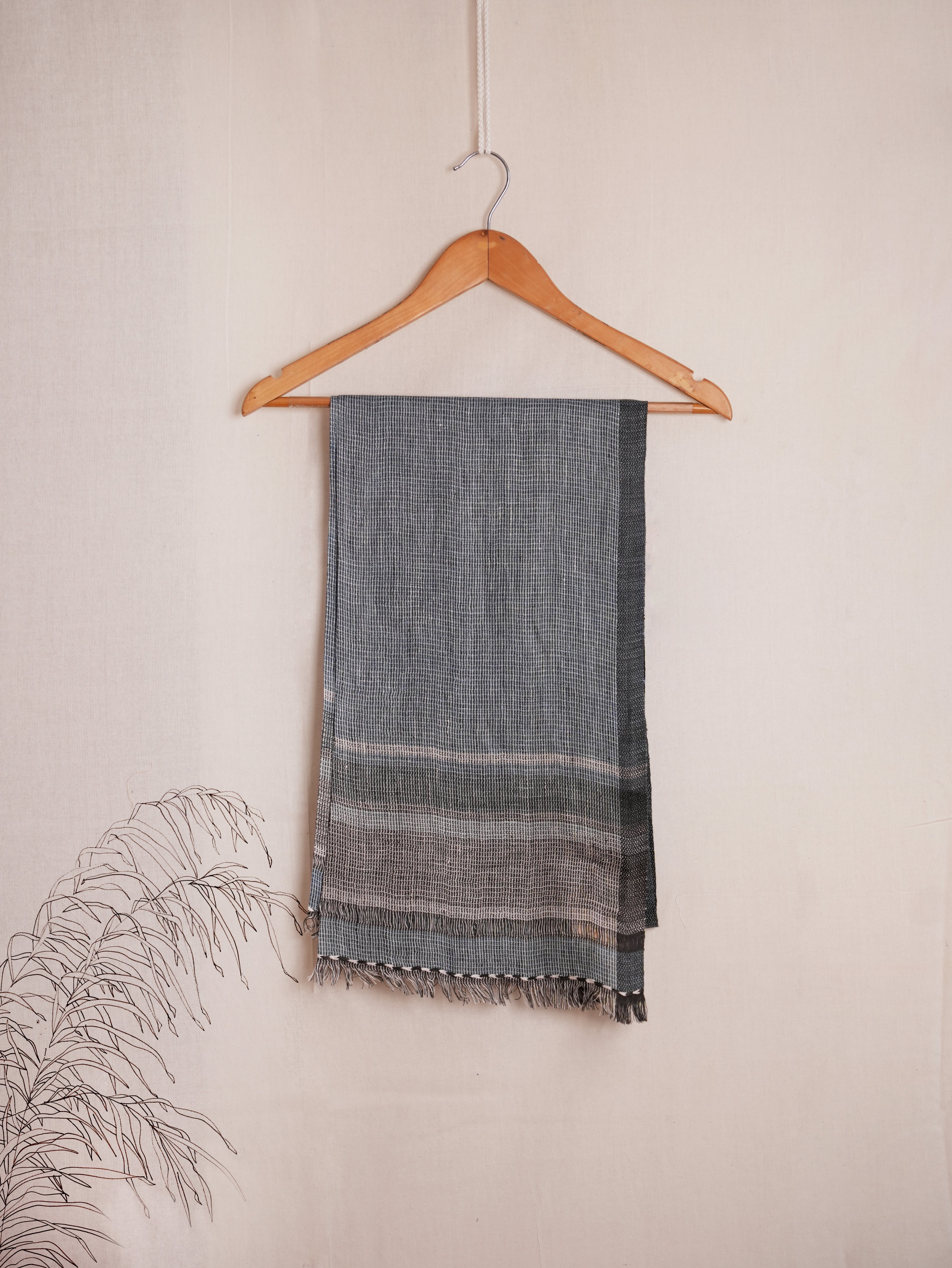 Graphite Grid Merino Wool Stole | Indgo with white Checks