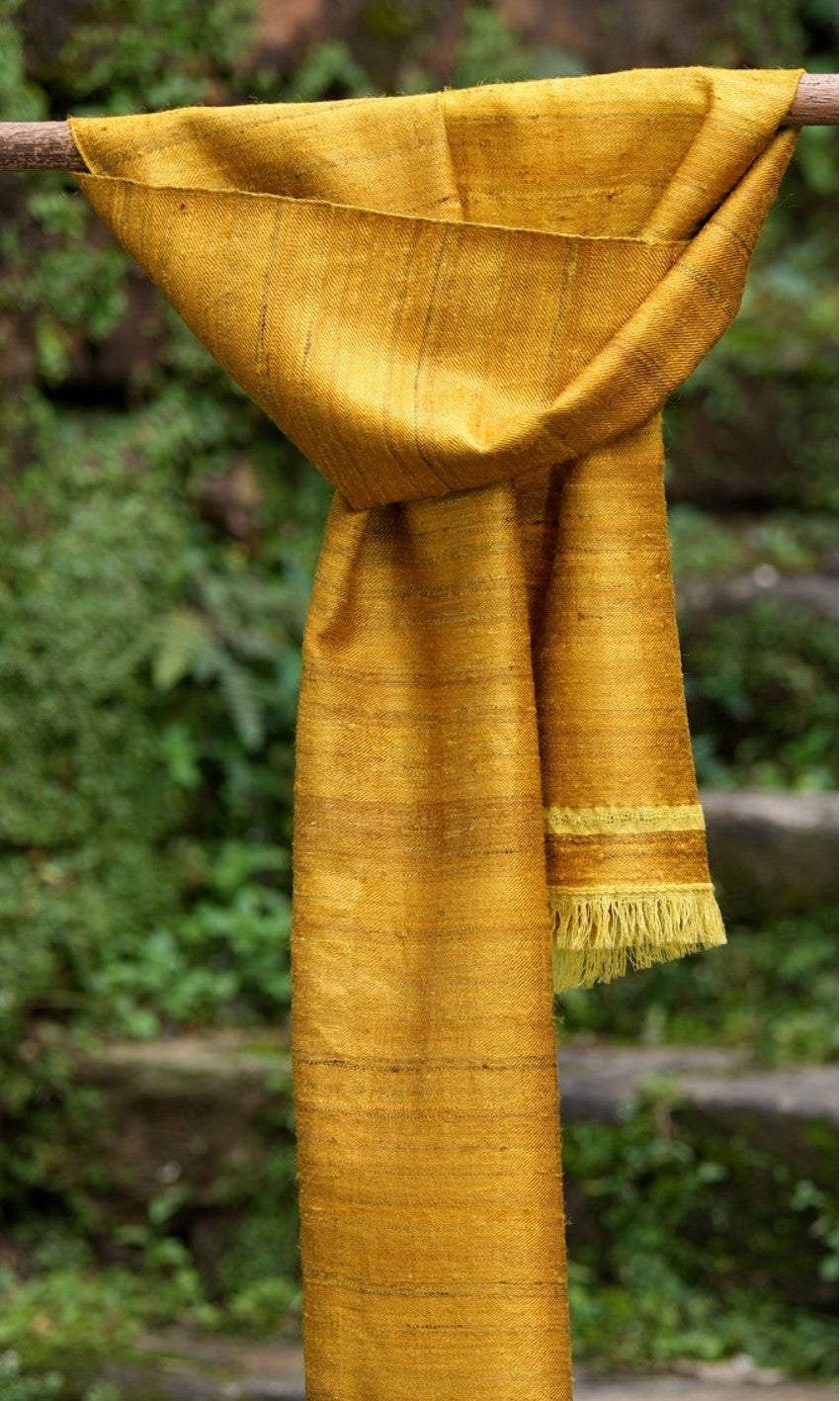 Golden Glow Tussar silk & Merino Wool Scarf | Yellow