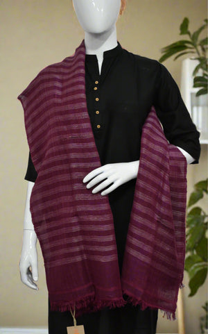 Linen Silk Stole | Berry Crush with White pinstripes