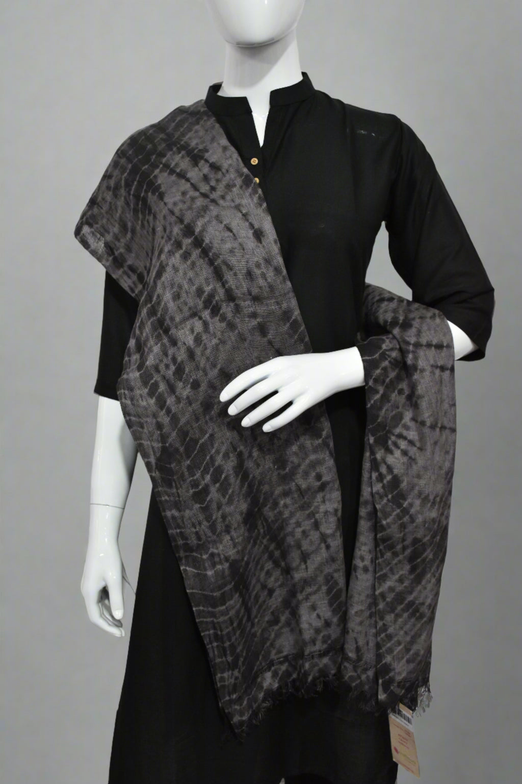 Pure Linen Stole | Tie-Dye in Black and Grey