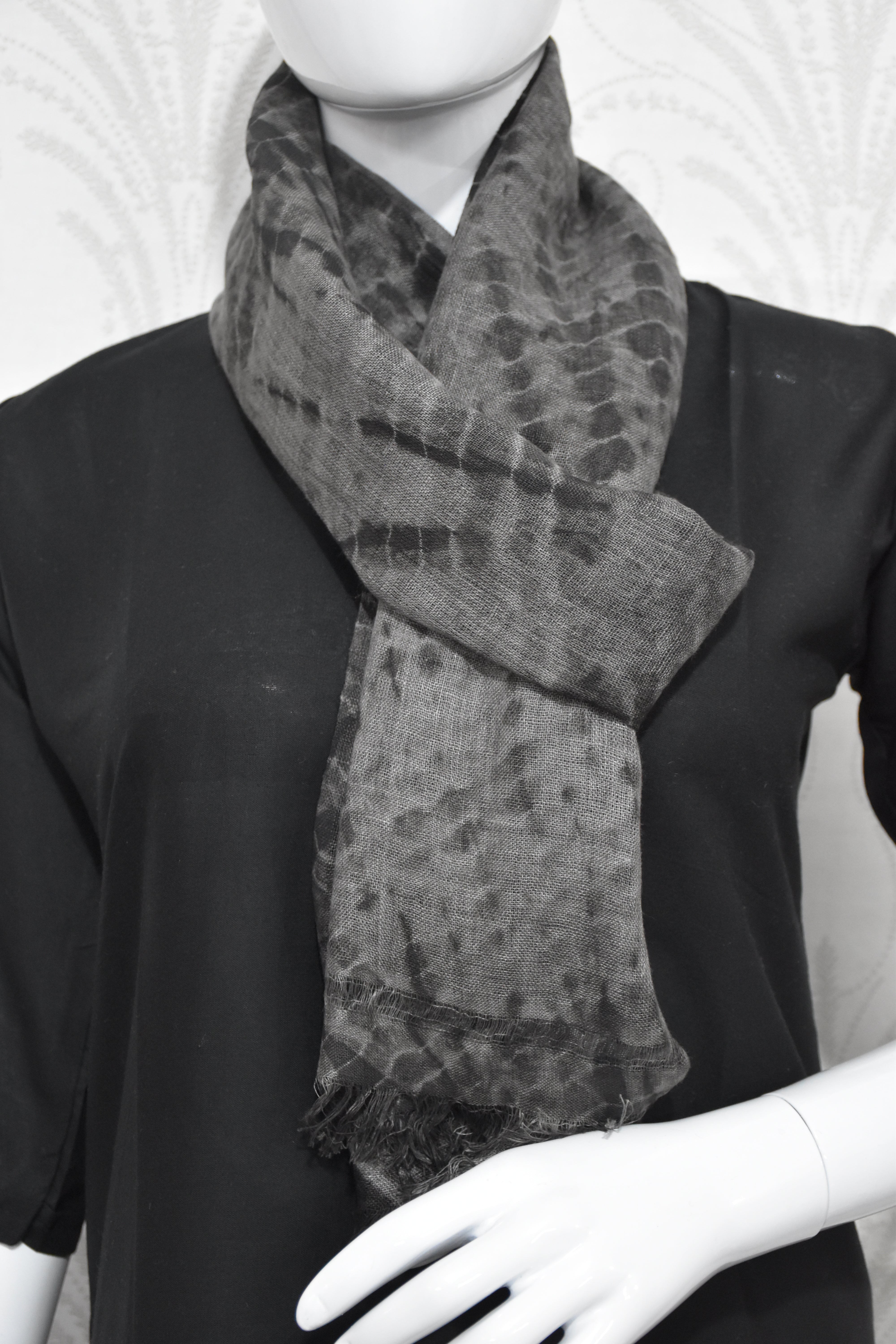 Pure Linen Stole | Tie-Dye in Black and Grey