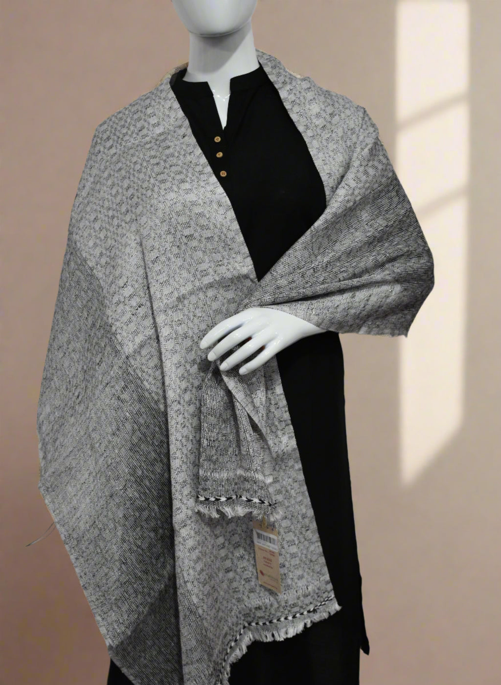 Pure Linen Stole | Black and White Self Textured