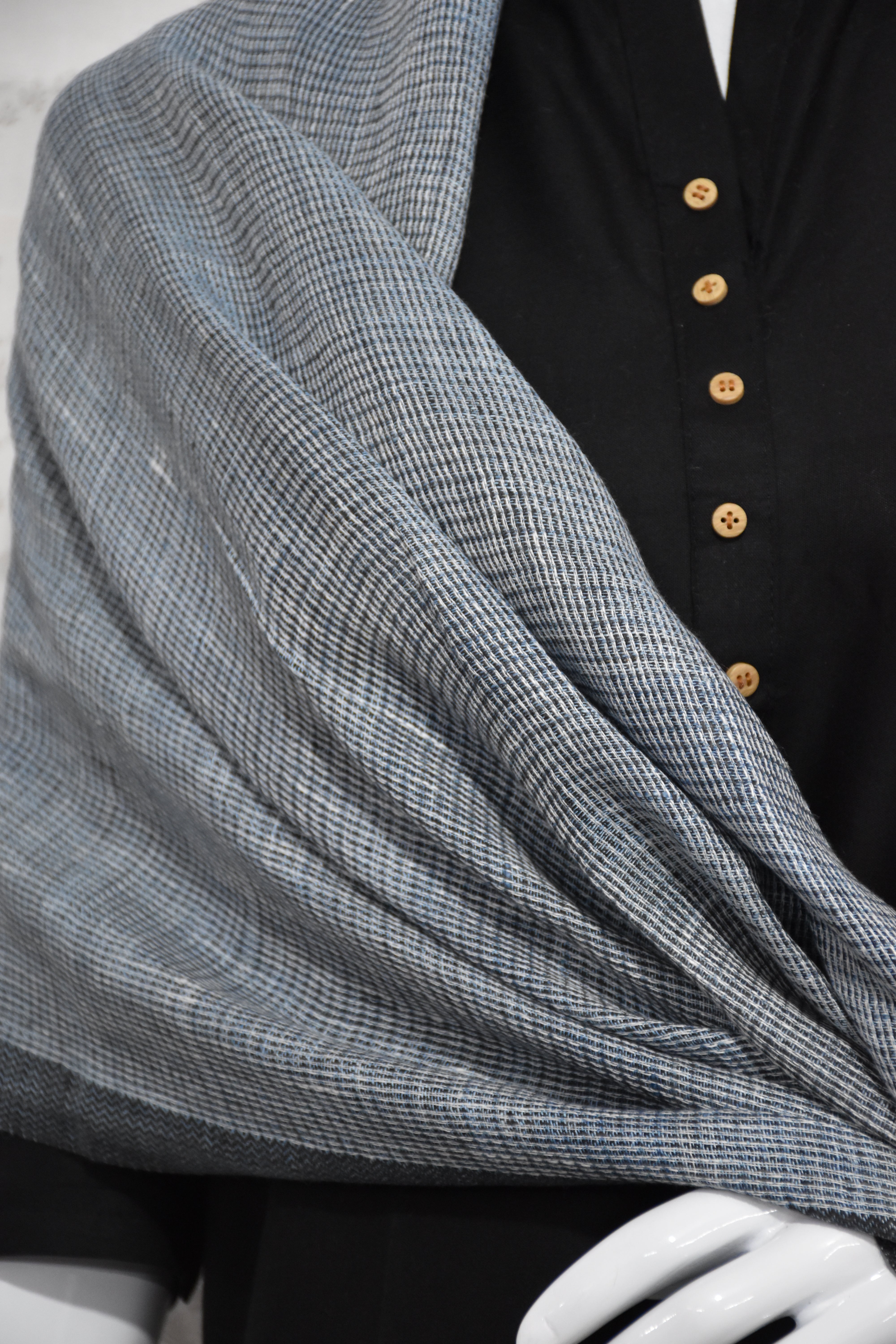 Graphite Grid Merino Wool Stole | Indgo with white Checks