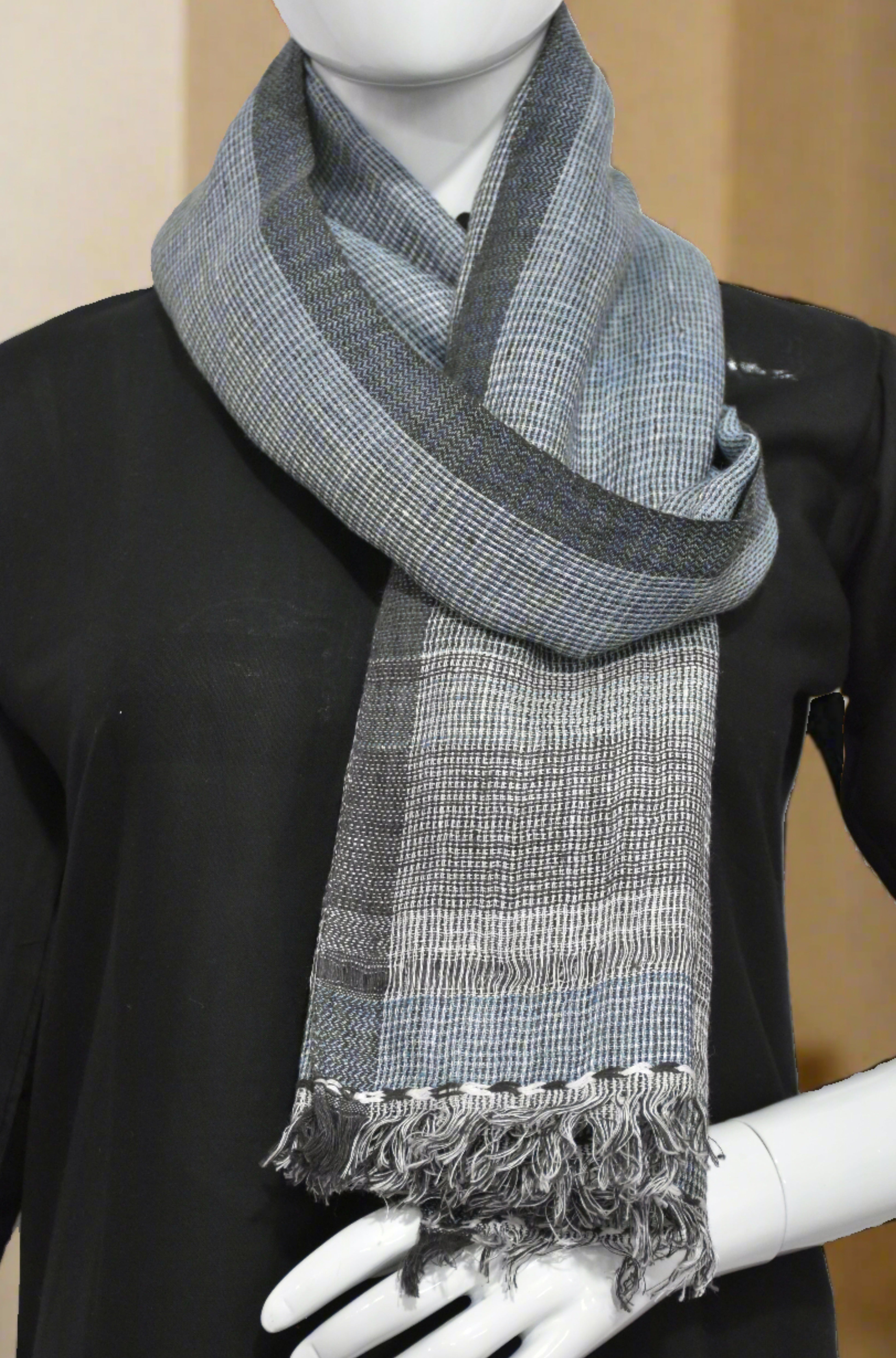 Graphite Grid Merino Wool Stole | Indgo with white Checks