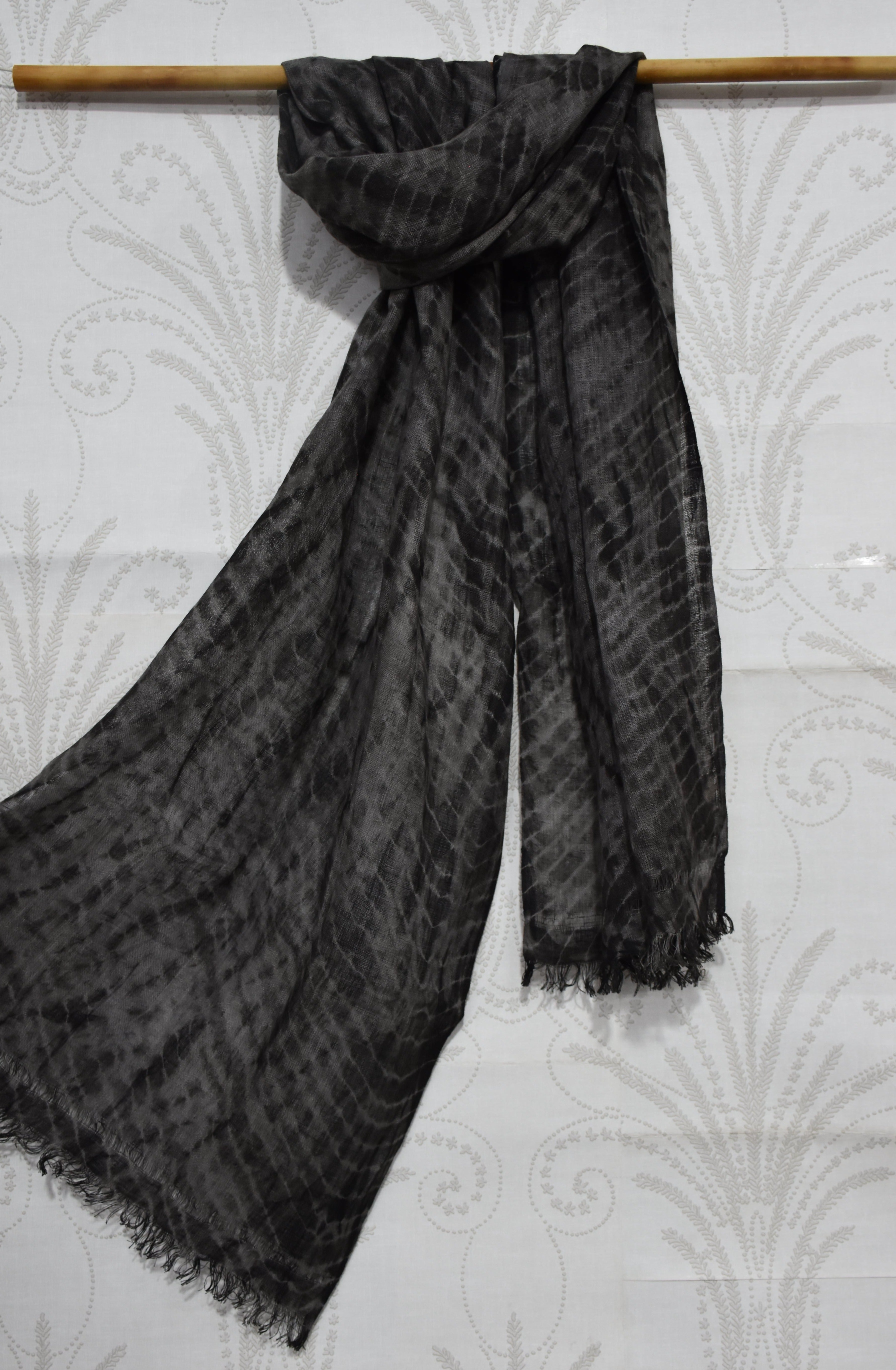 Pure Linen Stole | Tie-Dye in Black and Grey