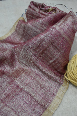 Pure Silk Stole | Raspberry with Gold border