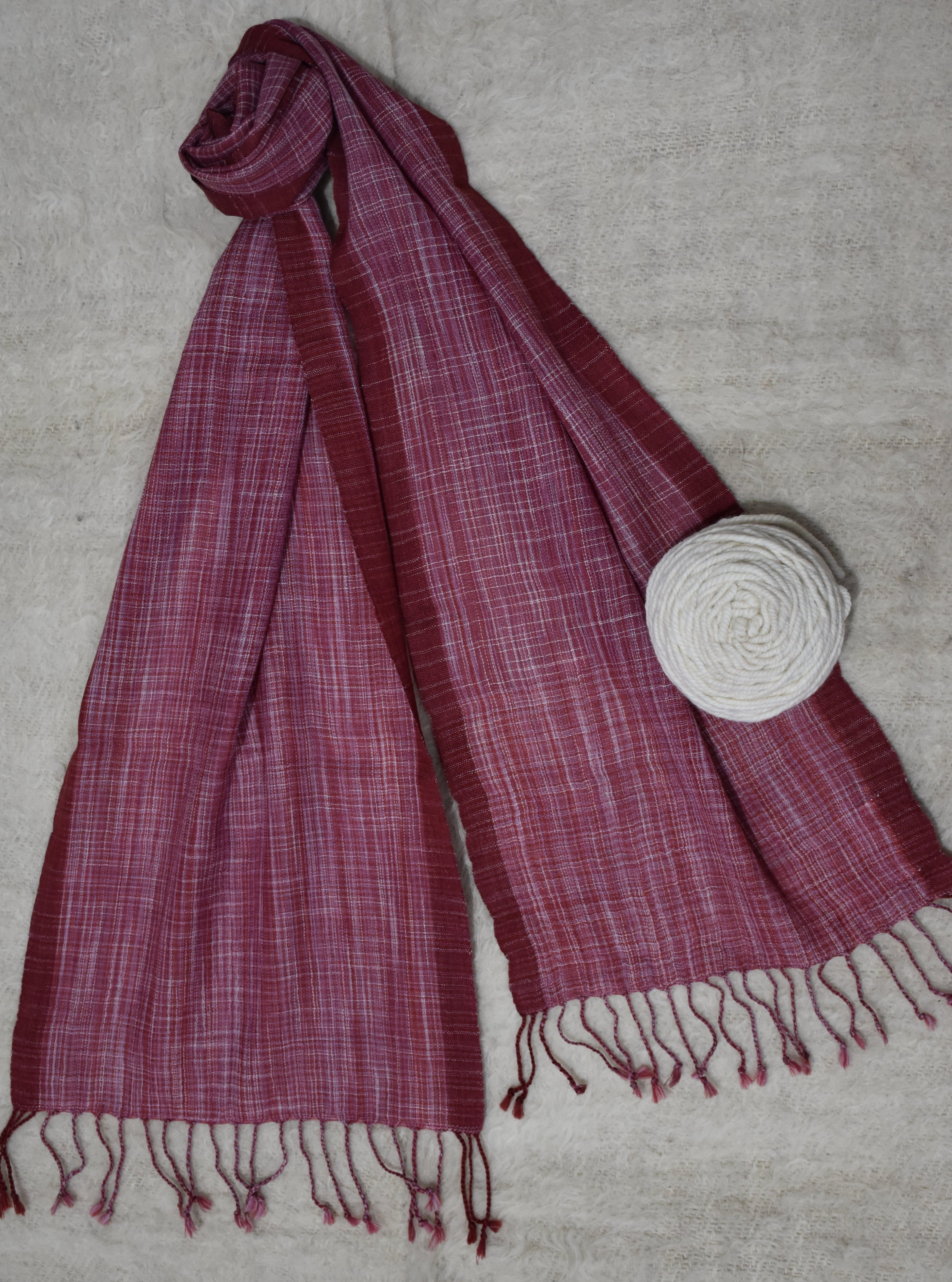 Crimson Grid Merino Wool Scarf | Red checkered stole with Border