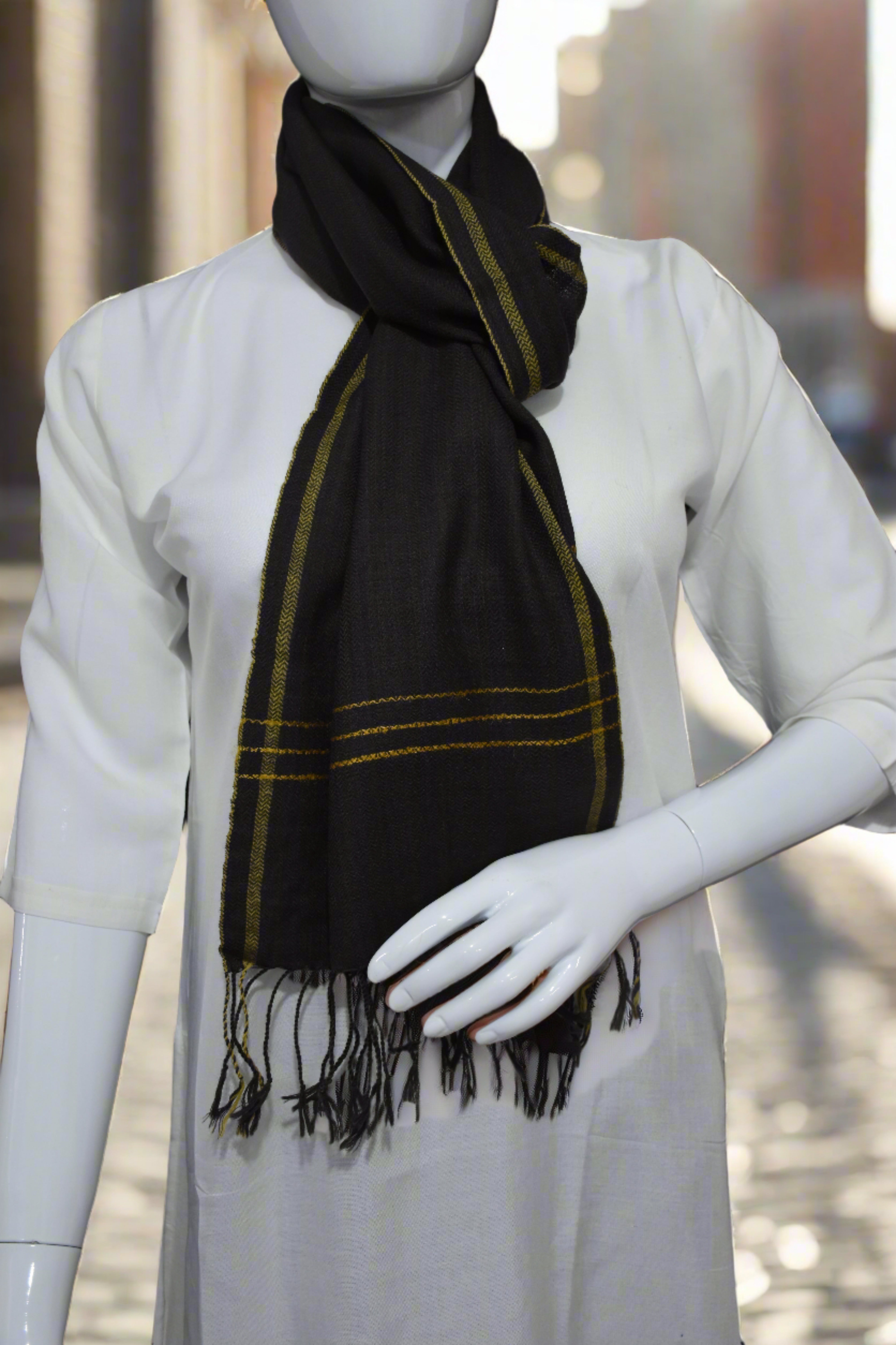 Yellow Halo Merino Wool Scarf | Black with Yellow Border