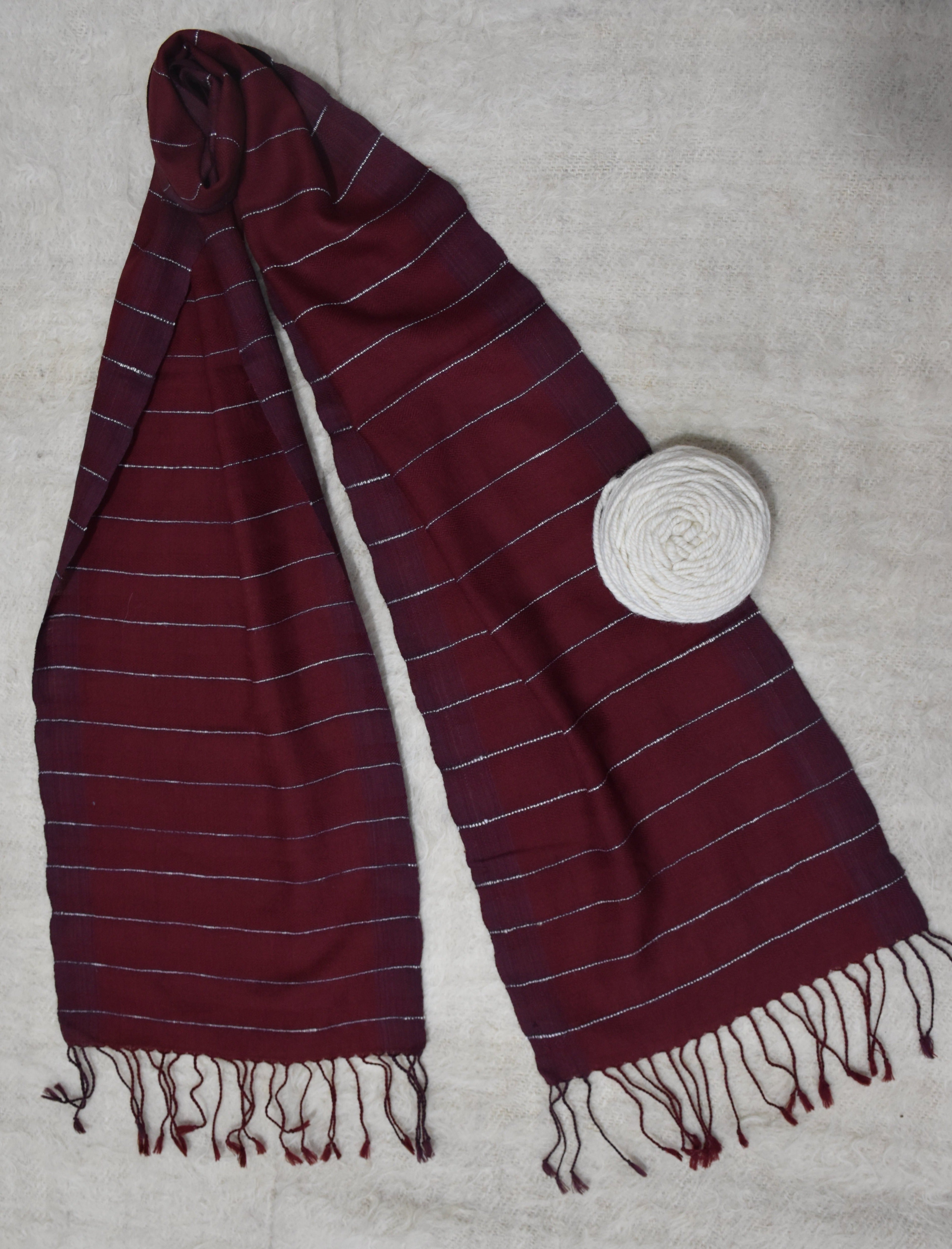 Silver lining Merino Wool Scarf | Maroon with White Stripes