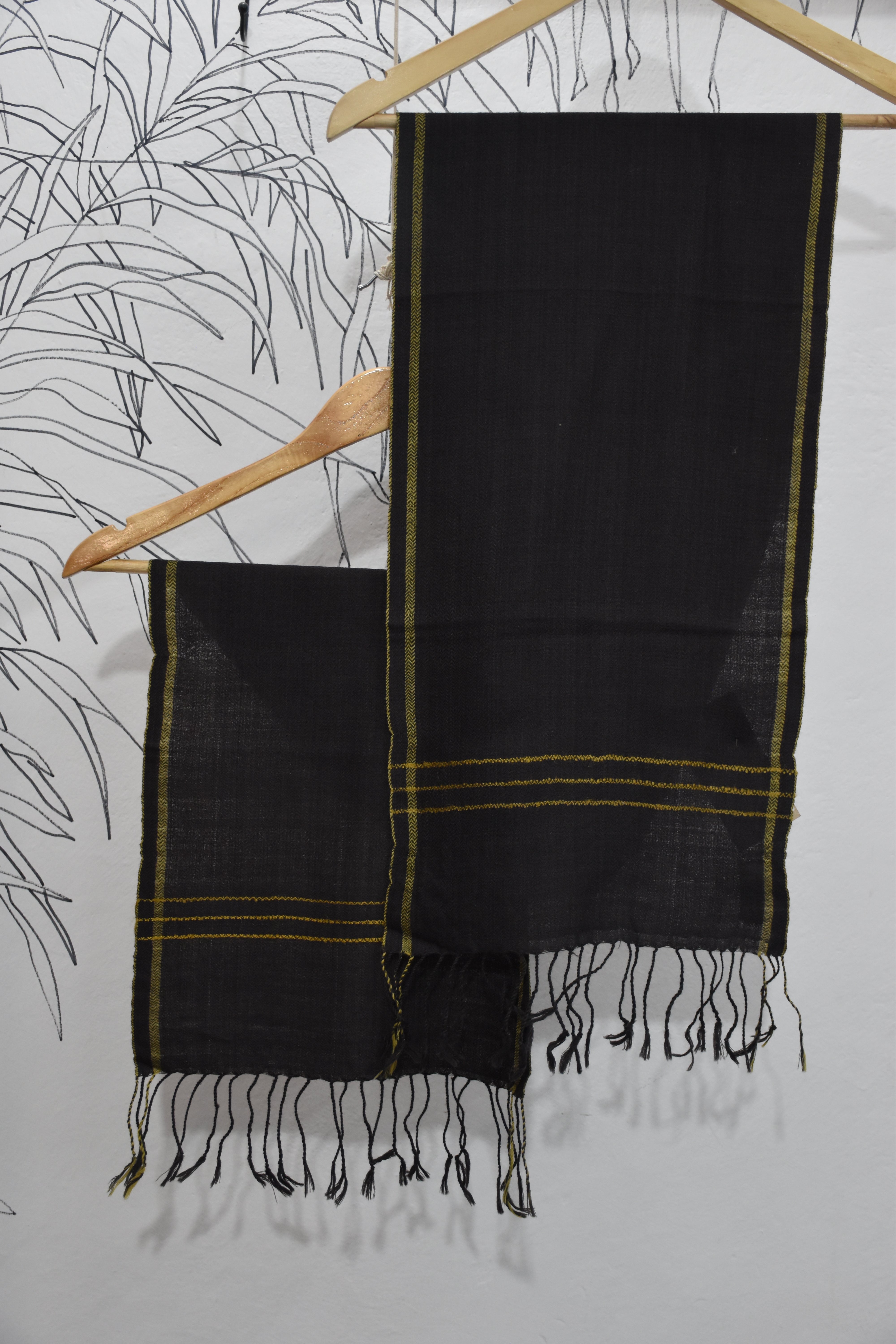 Yellow Halo Merino Wool Scarf | Black with Yellow Border