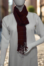 Pure Wool Scarf | Maroon with White Stripes